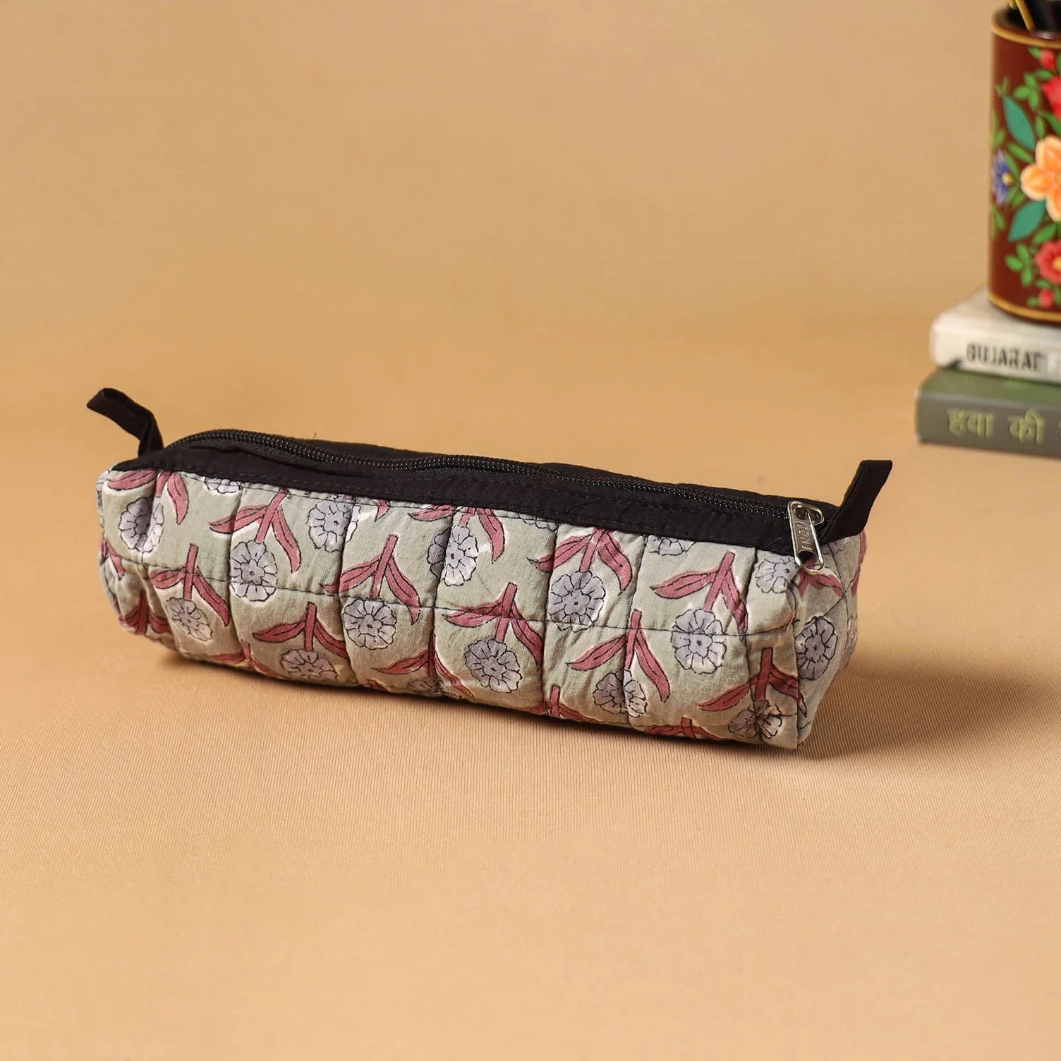 Green - Handcrafted Quilted Pencil Pouch 17 - Image 2
