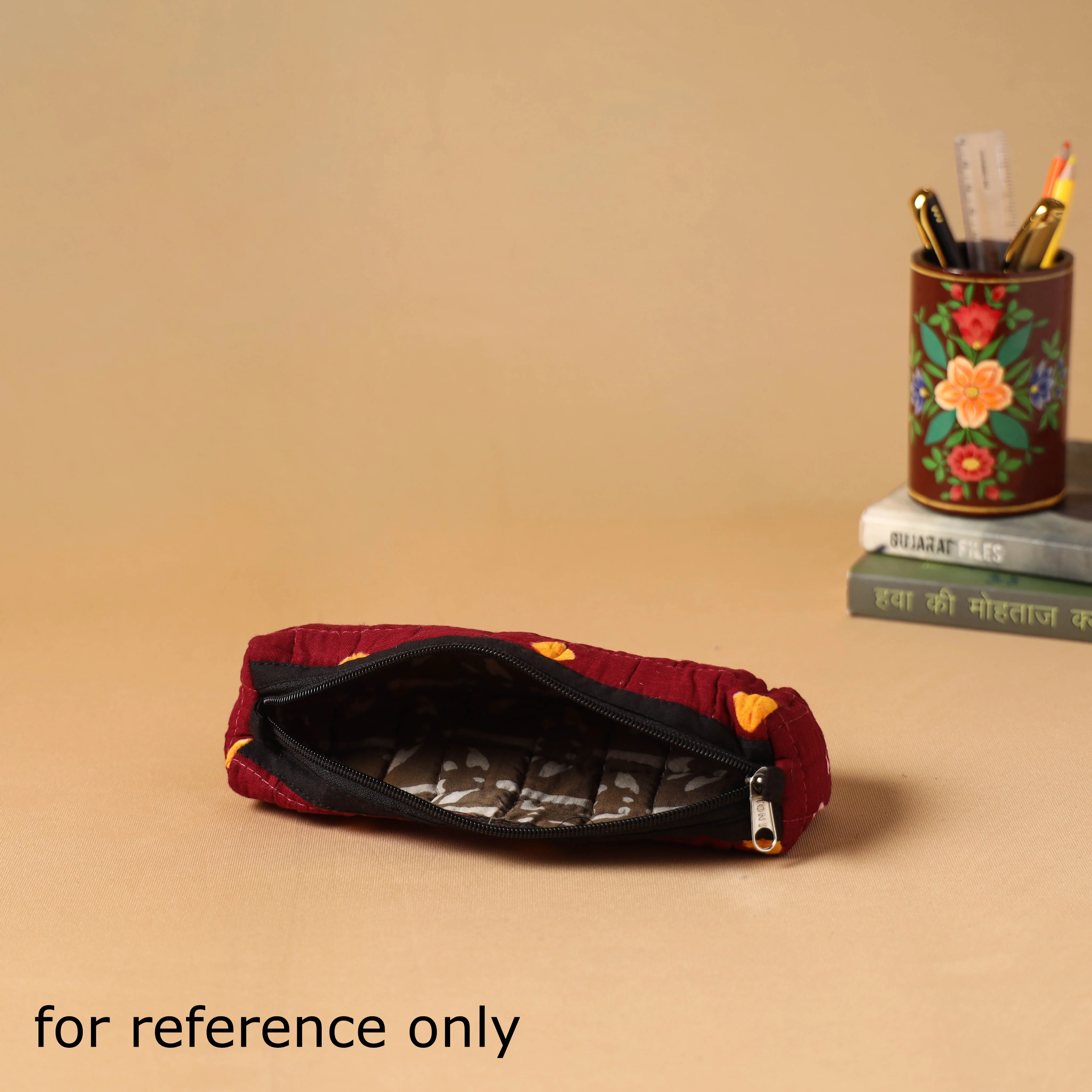Green - Handcrafted Quilted Pencil Pouch 25 - Image 3
