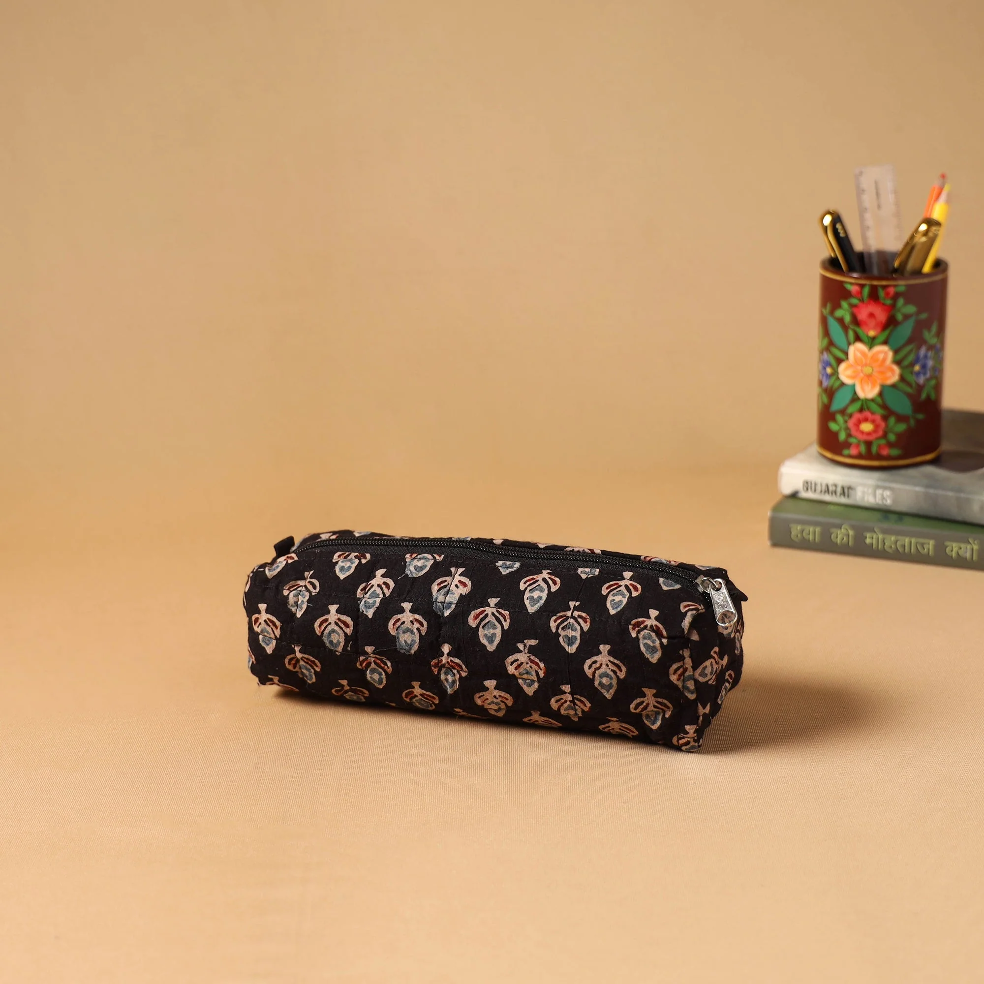 Black - Handcrafted Quilted Pencil Pouch 35