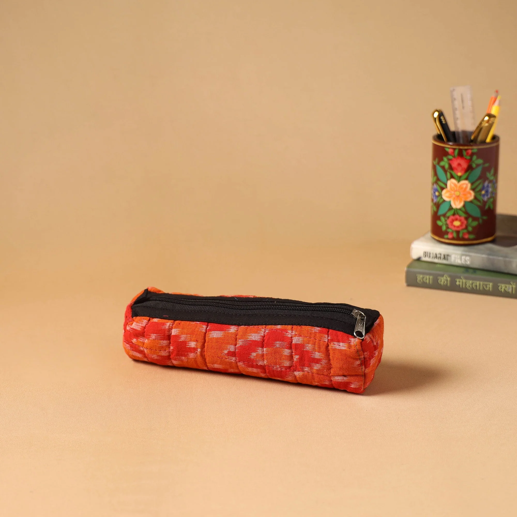 Orange - Handcrafted Quilted Pencil Pouch 37
