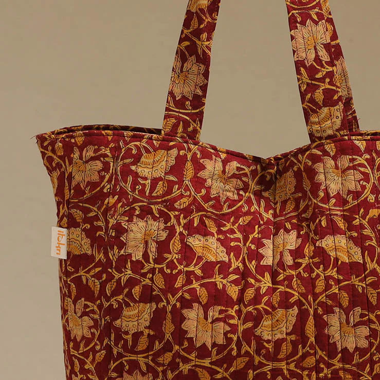 Red - Handcrafted Quilted Sanganeri Block Printed Fabric Tote Bag by Chhoti Si Asha 144 - Image 4