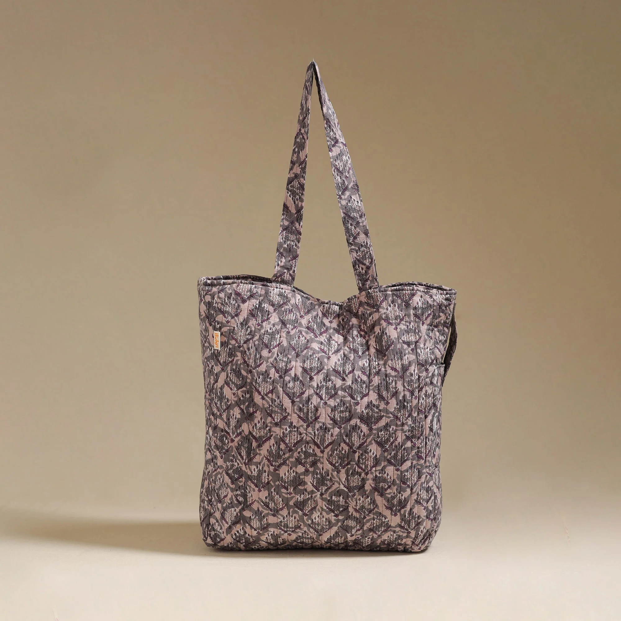 Grey - Handcrafted Quilted Sanganeri Block Printed Fabric Tote Bag by Chhoti Si Asha 146