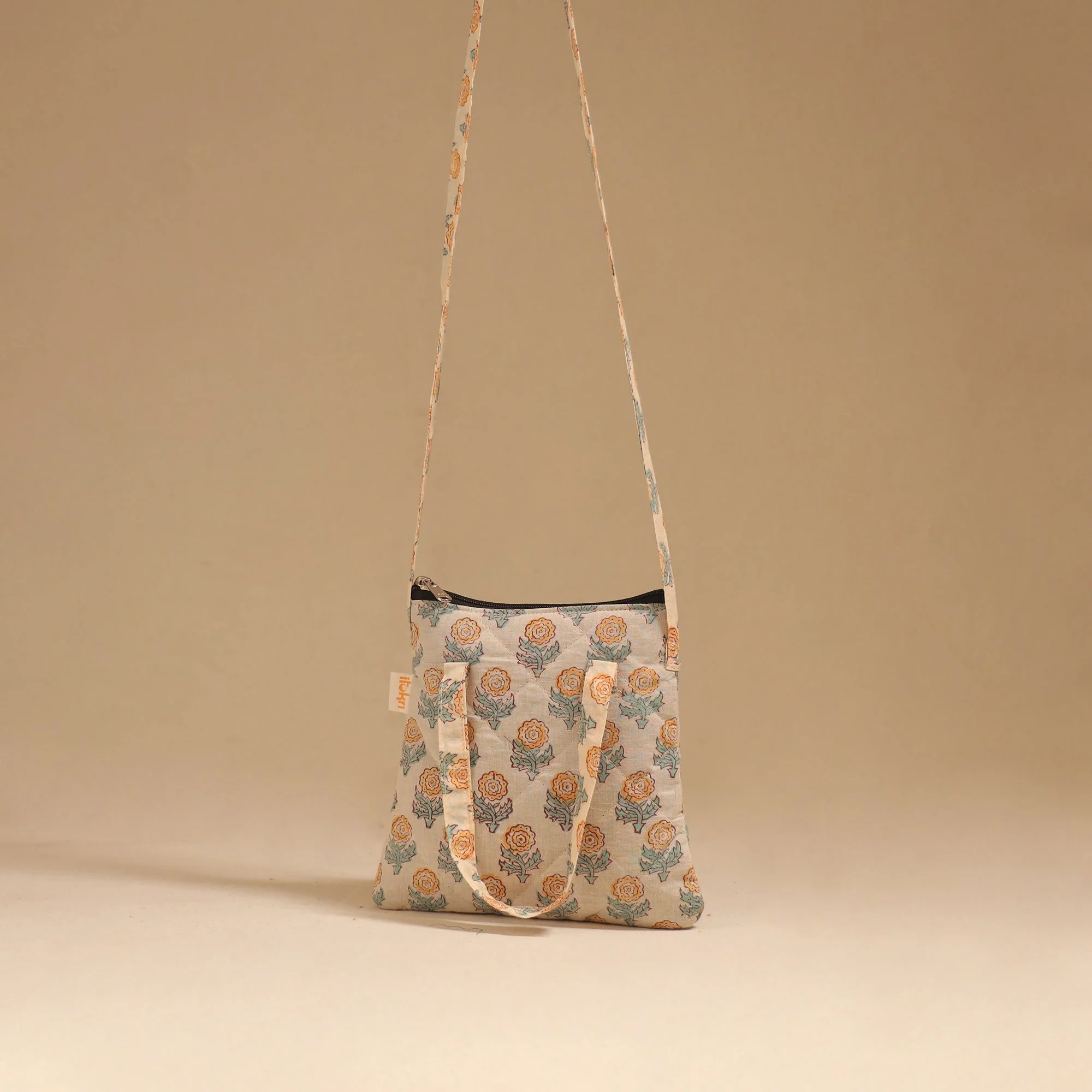 Beige - Handcrafted Quilted Sling Bag 01 - Image 2