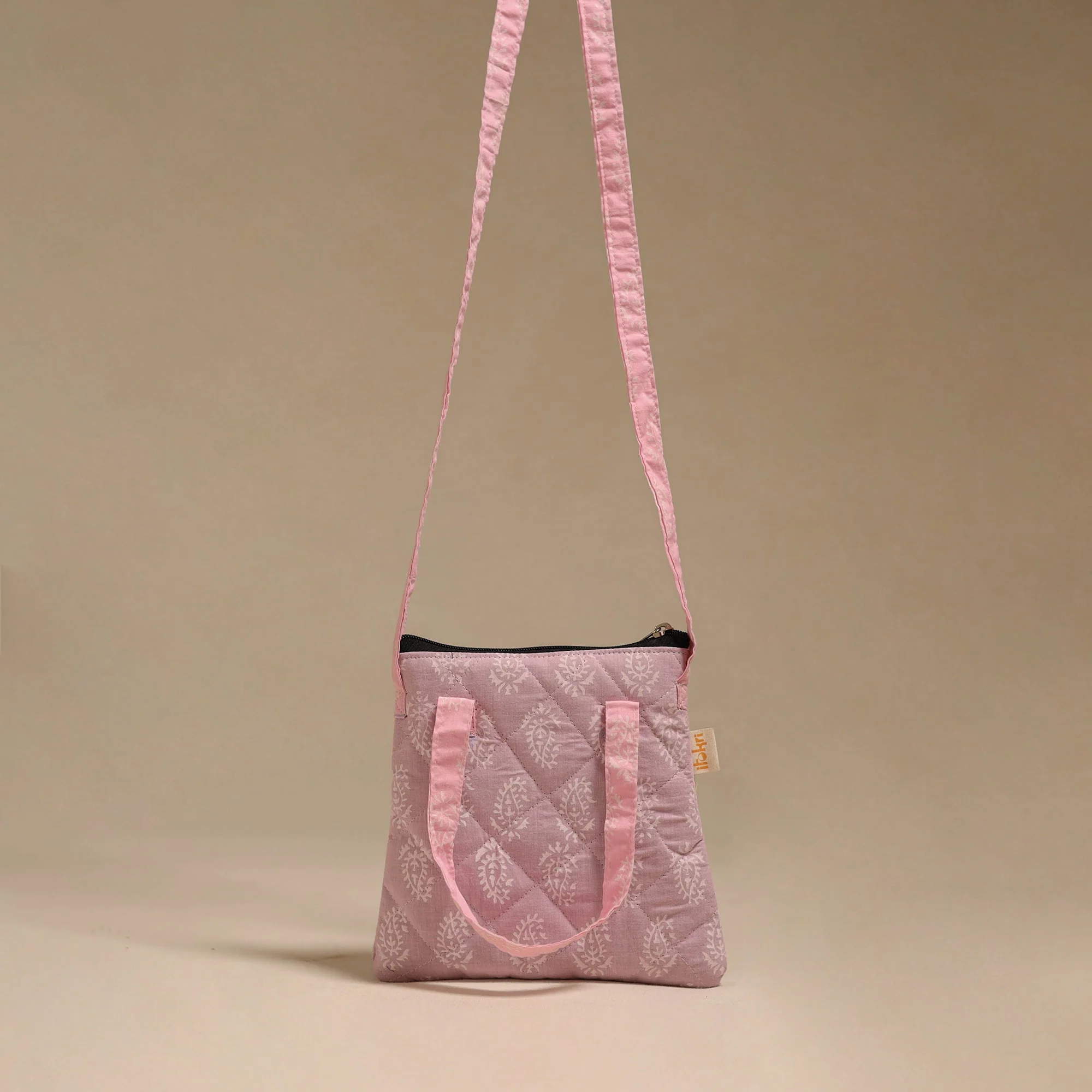 Pink - Handcrafted Quilted Sling Bag 03 - Image 2