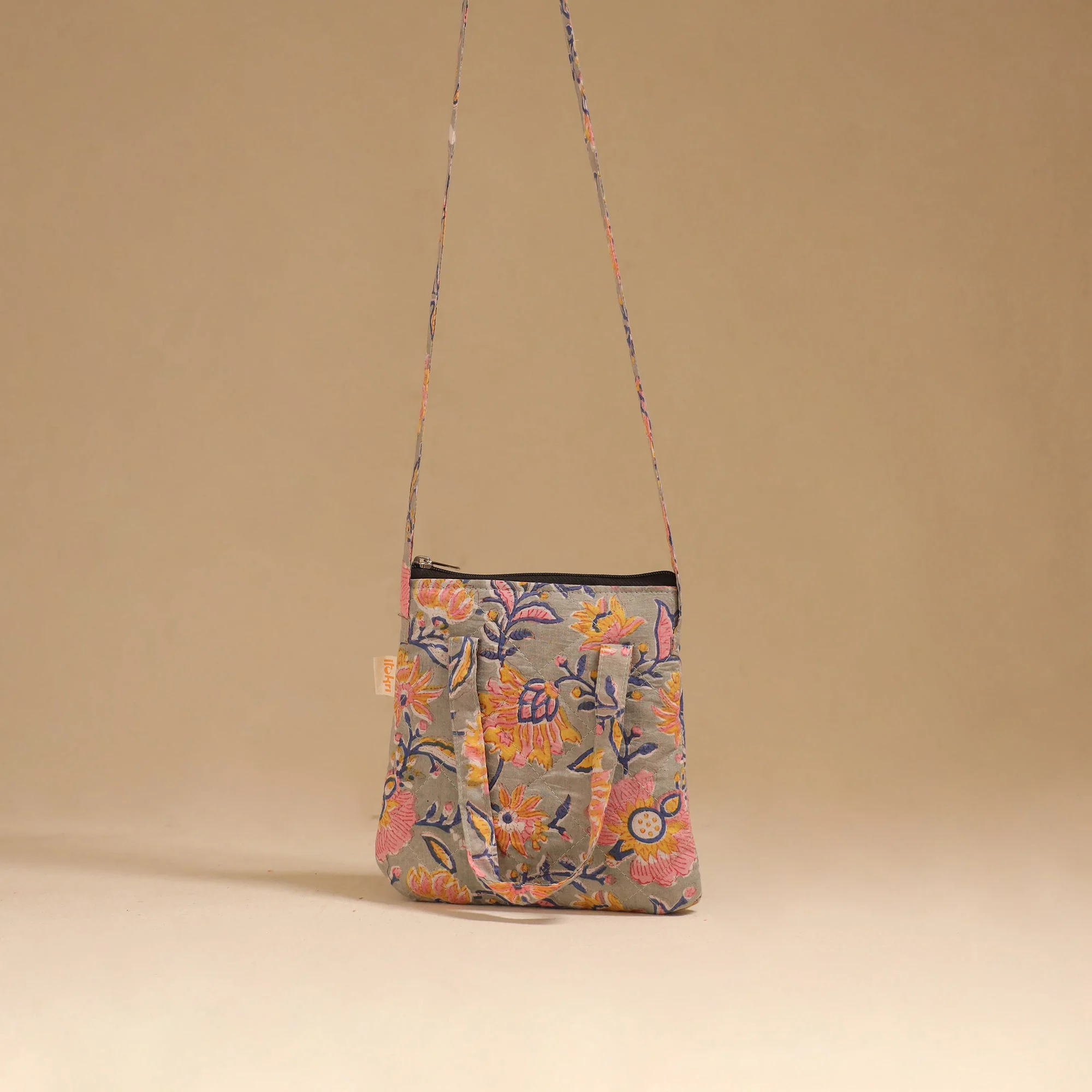 Beige - Handcrafted Quilted Sling Bag 05 - Image 2
