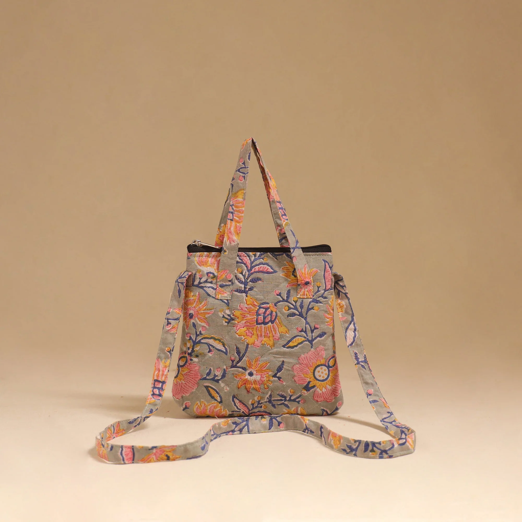 Beige - Handcrafted Quilted Sling Bag 05 - Image 3