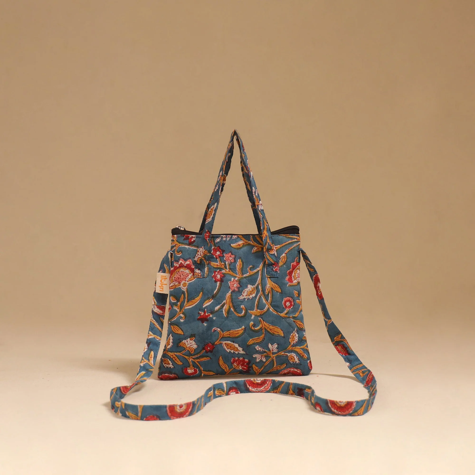 Blue - Handcrafted Quilted Sling Bag 06 - Image 3