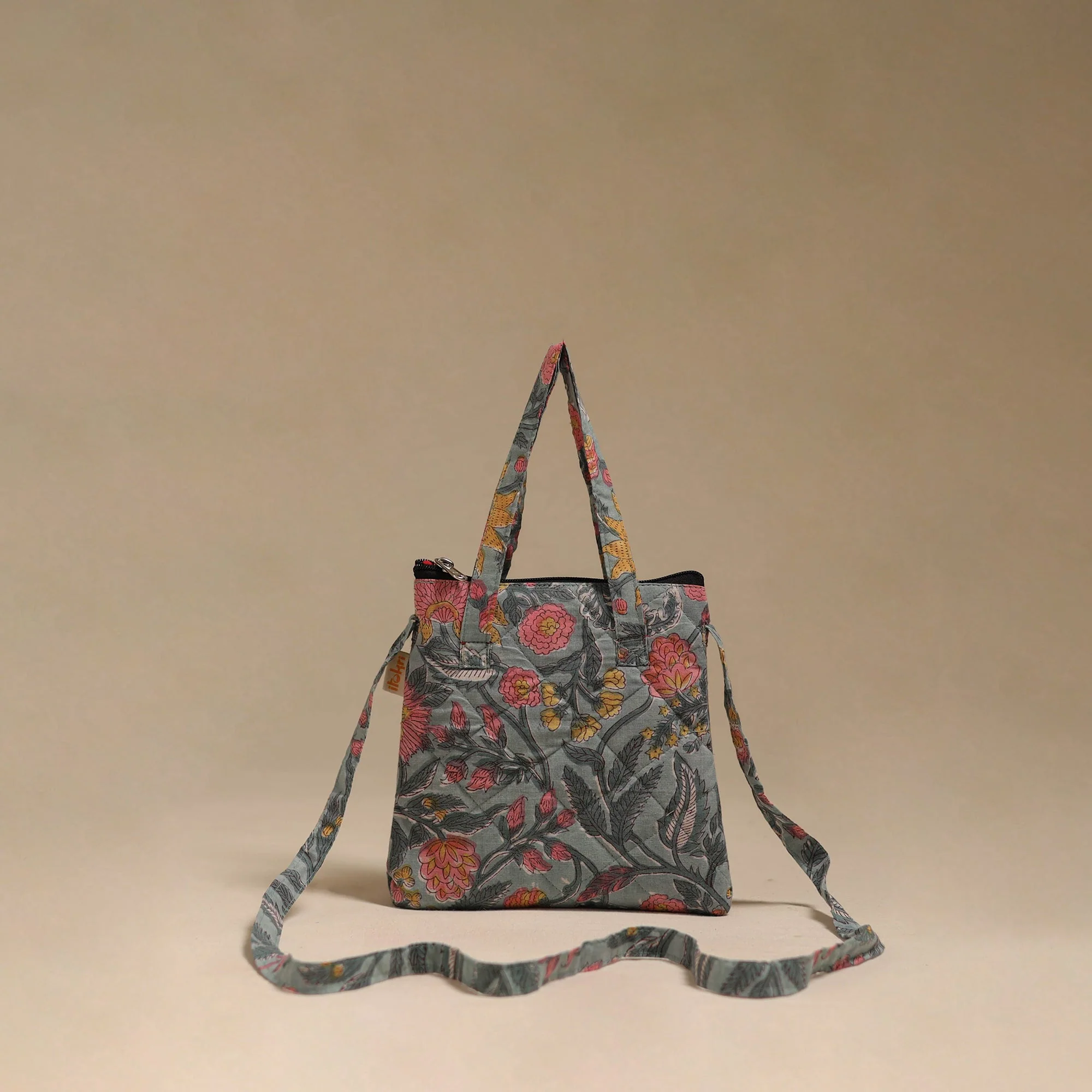 Grey - Handcrafted Quilted Sling Bag 07