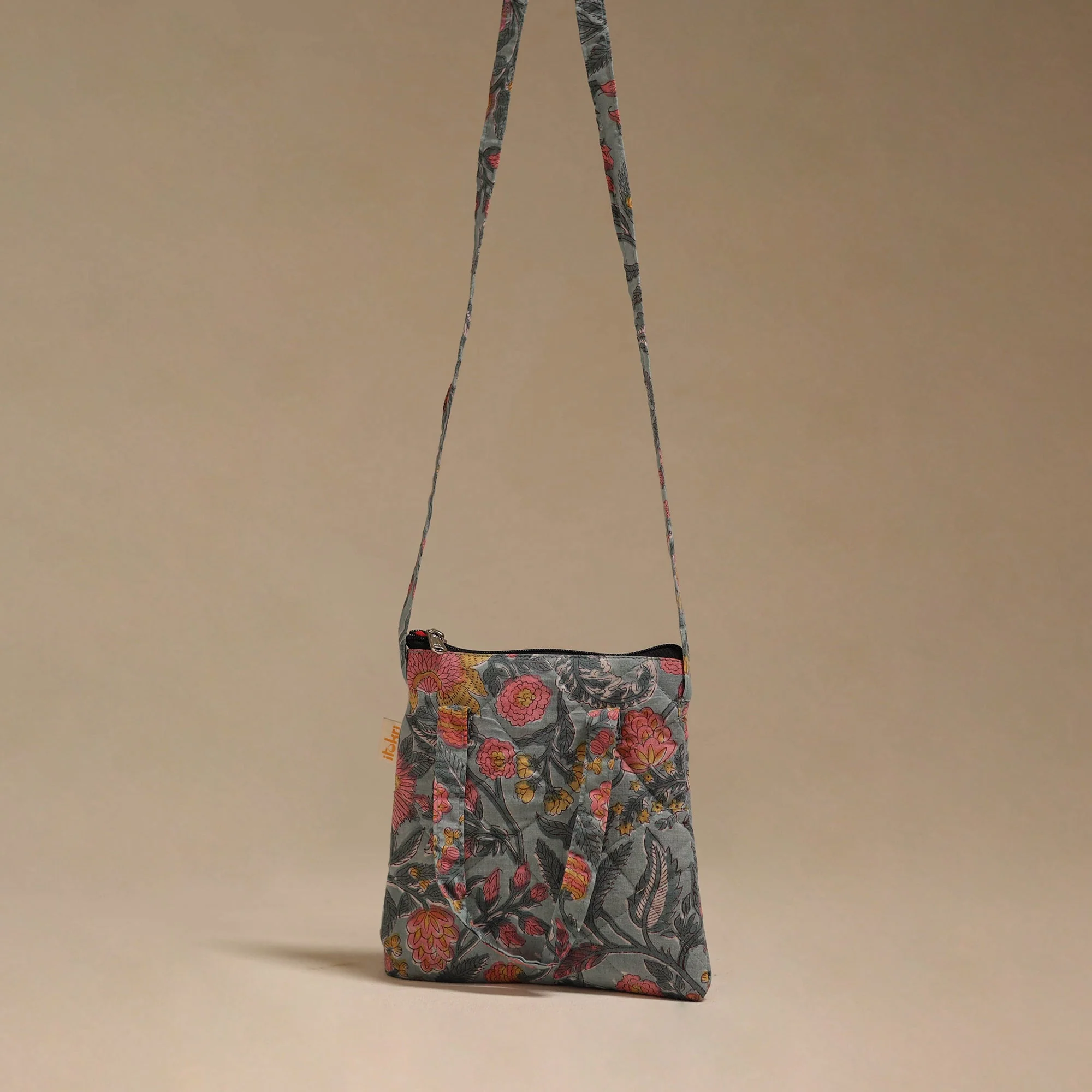 Grey - Handcrafted Quilted Sling Bag 07 - Image 3