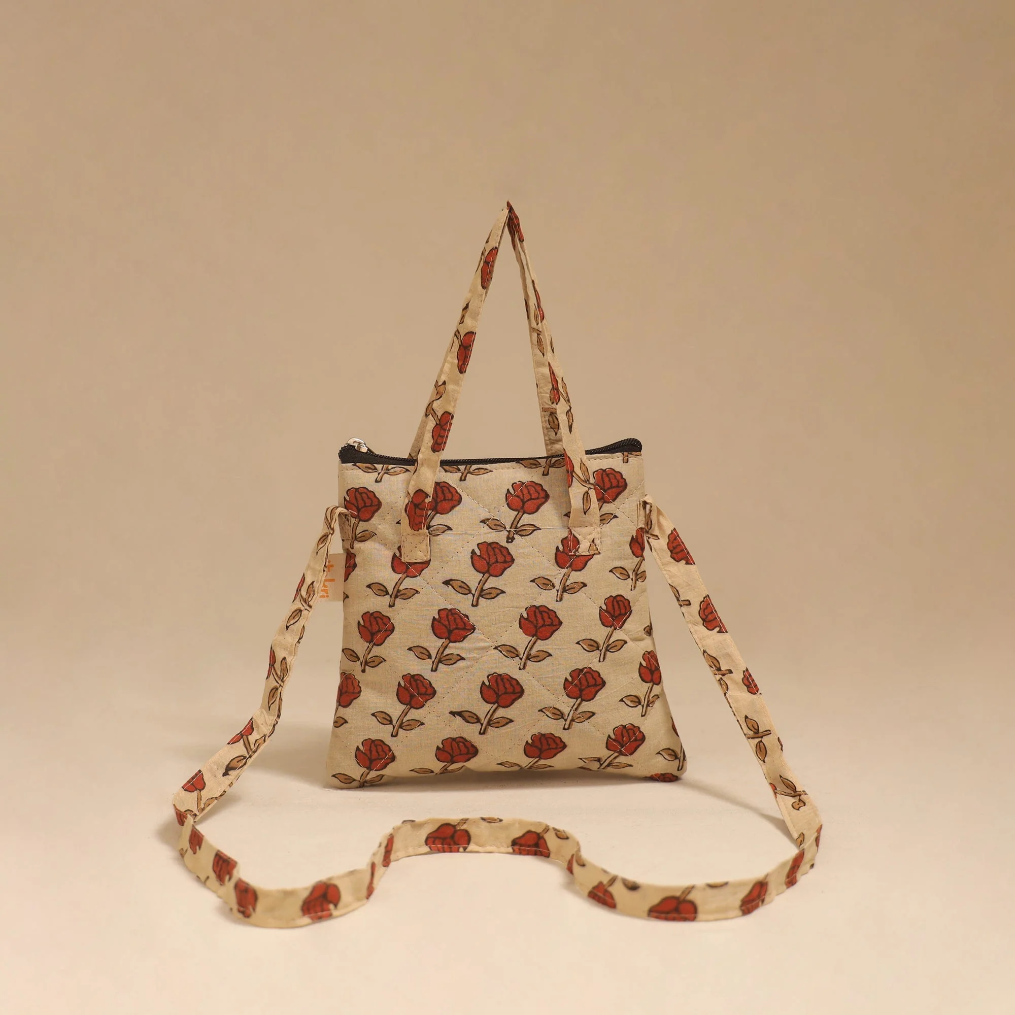 Beige - Handcrafted Quilted Sling Bag 08