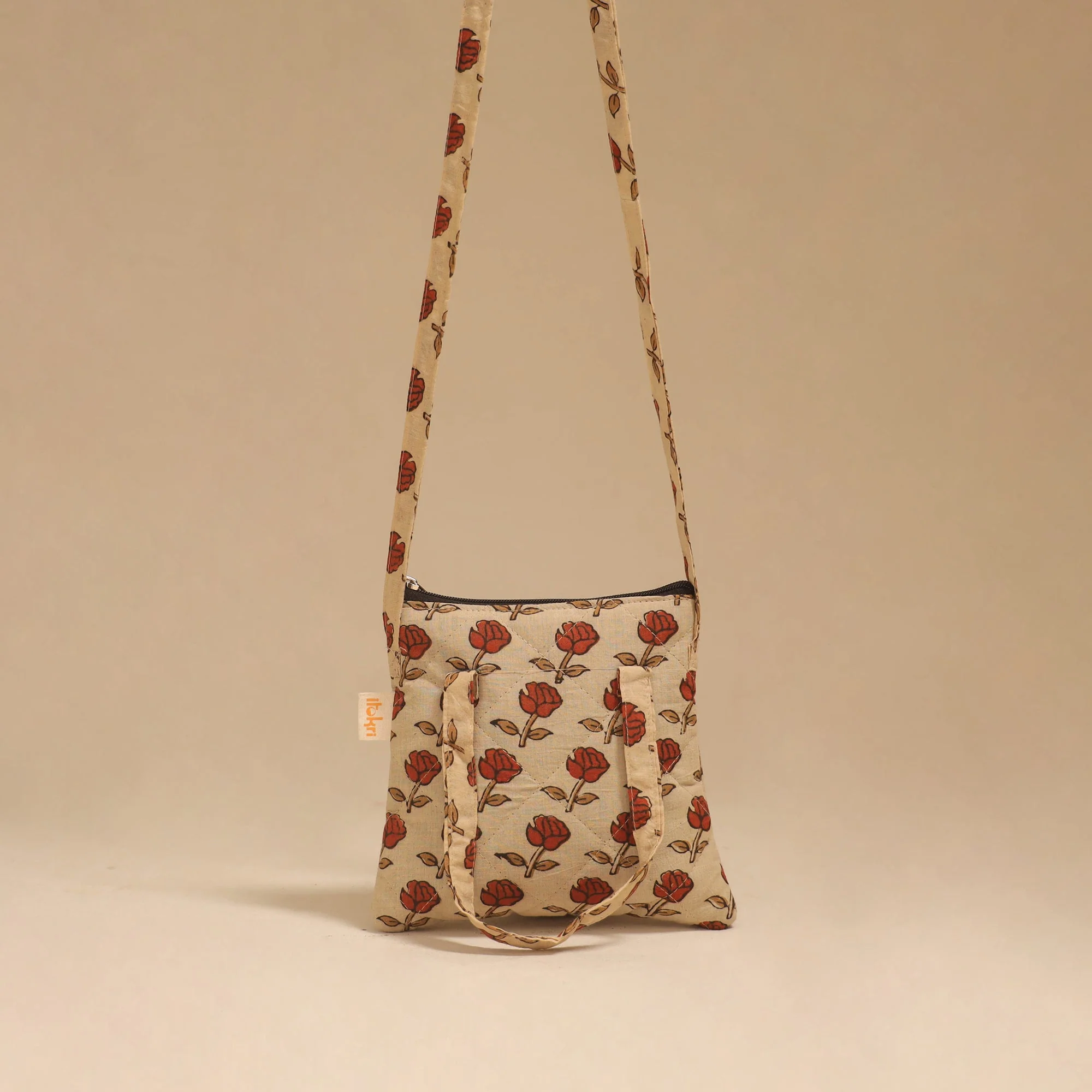 Beige - Handcrafted Quilted Sling Bag 08 - Image 2