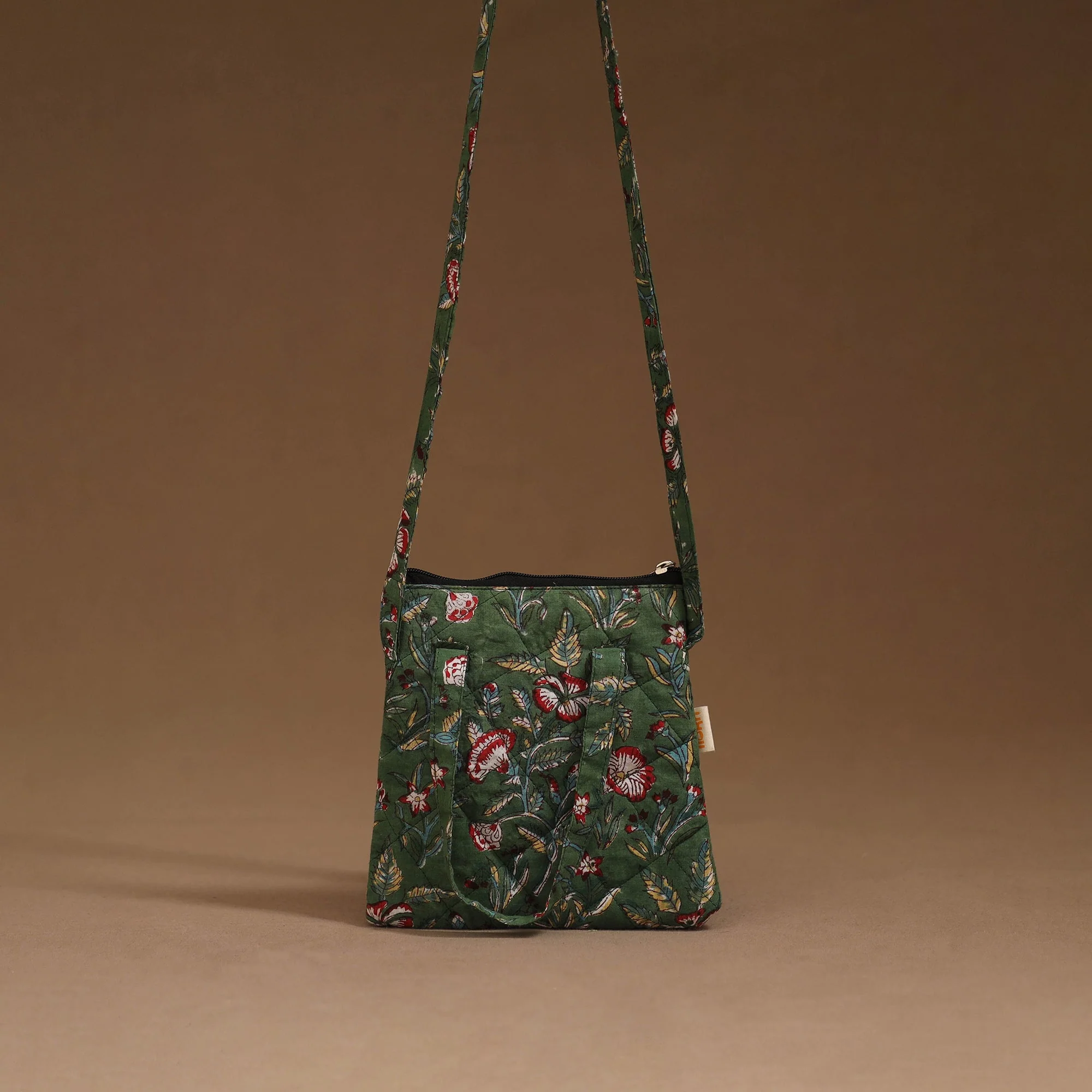 Green - Handcrafted Quilted Sling Bag 10 - Image 3