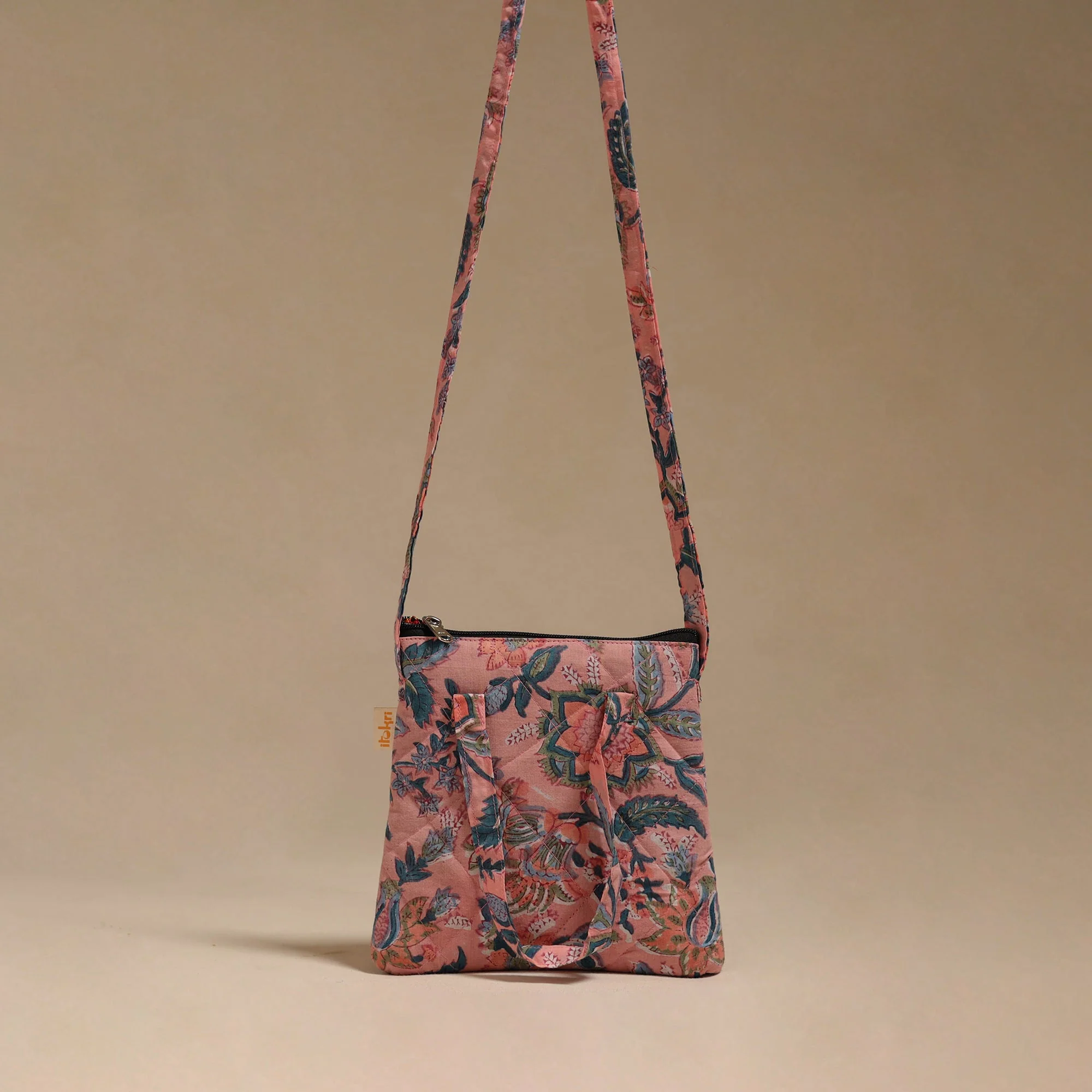 Pink - Handcrafted Quilted Sling Bag 10 - Image 2