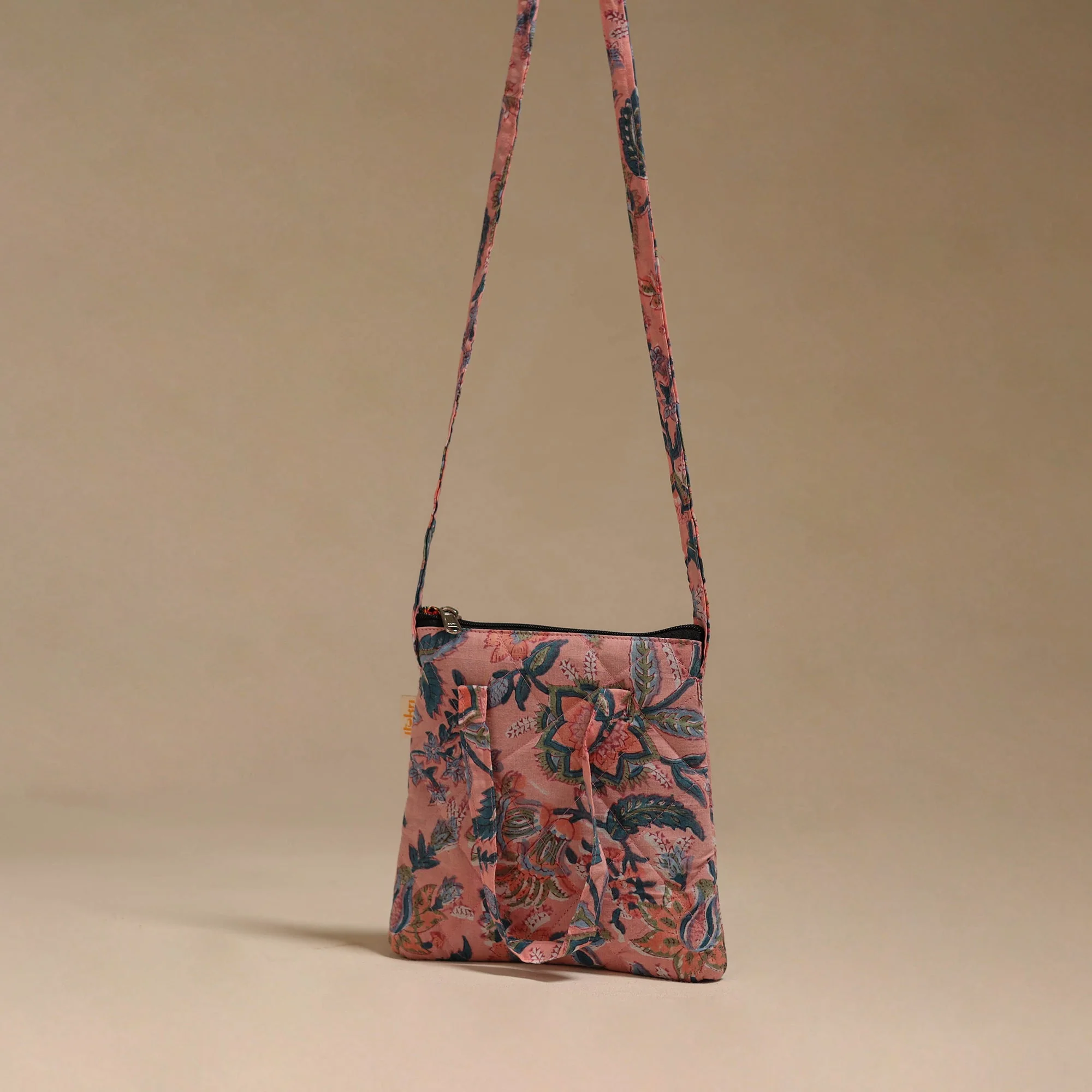 Pink - Handcrafted Quilted Sling Bag 10 - Image 3