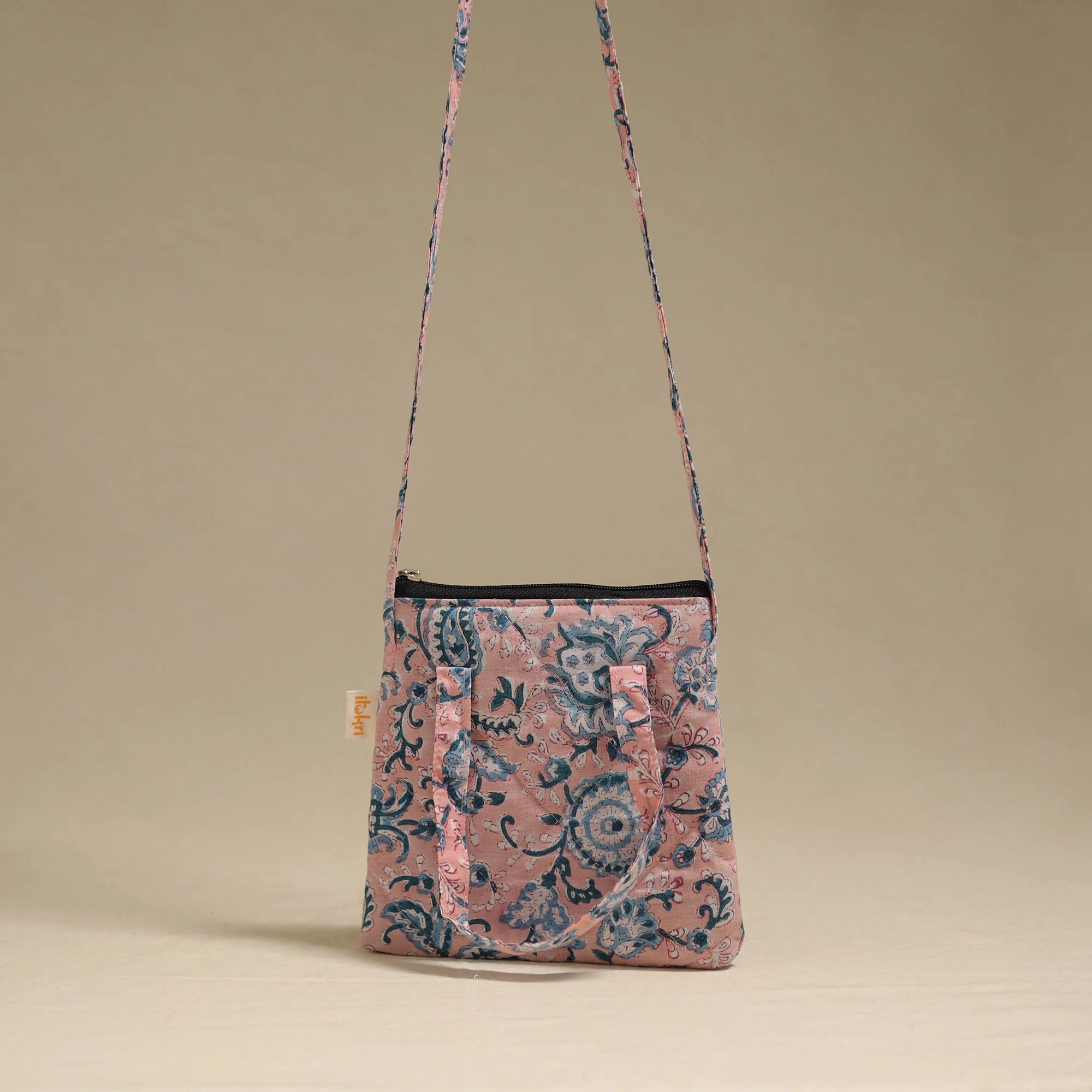 Pink - Handcrafted Quilted Sling Bag 10 - Image 3