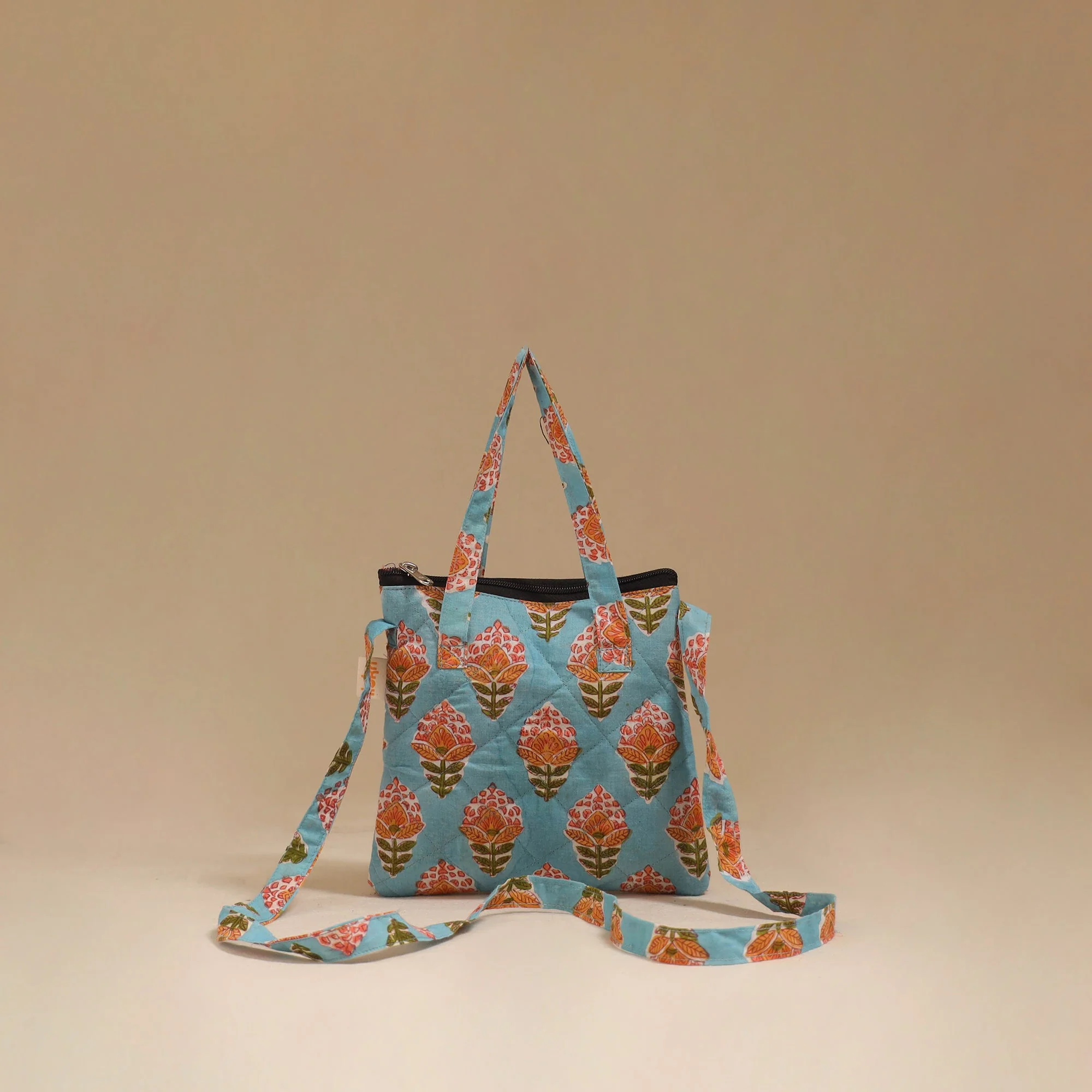 Blue - Handcrafted Quilted Sling Bag 11