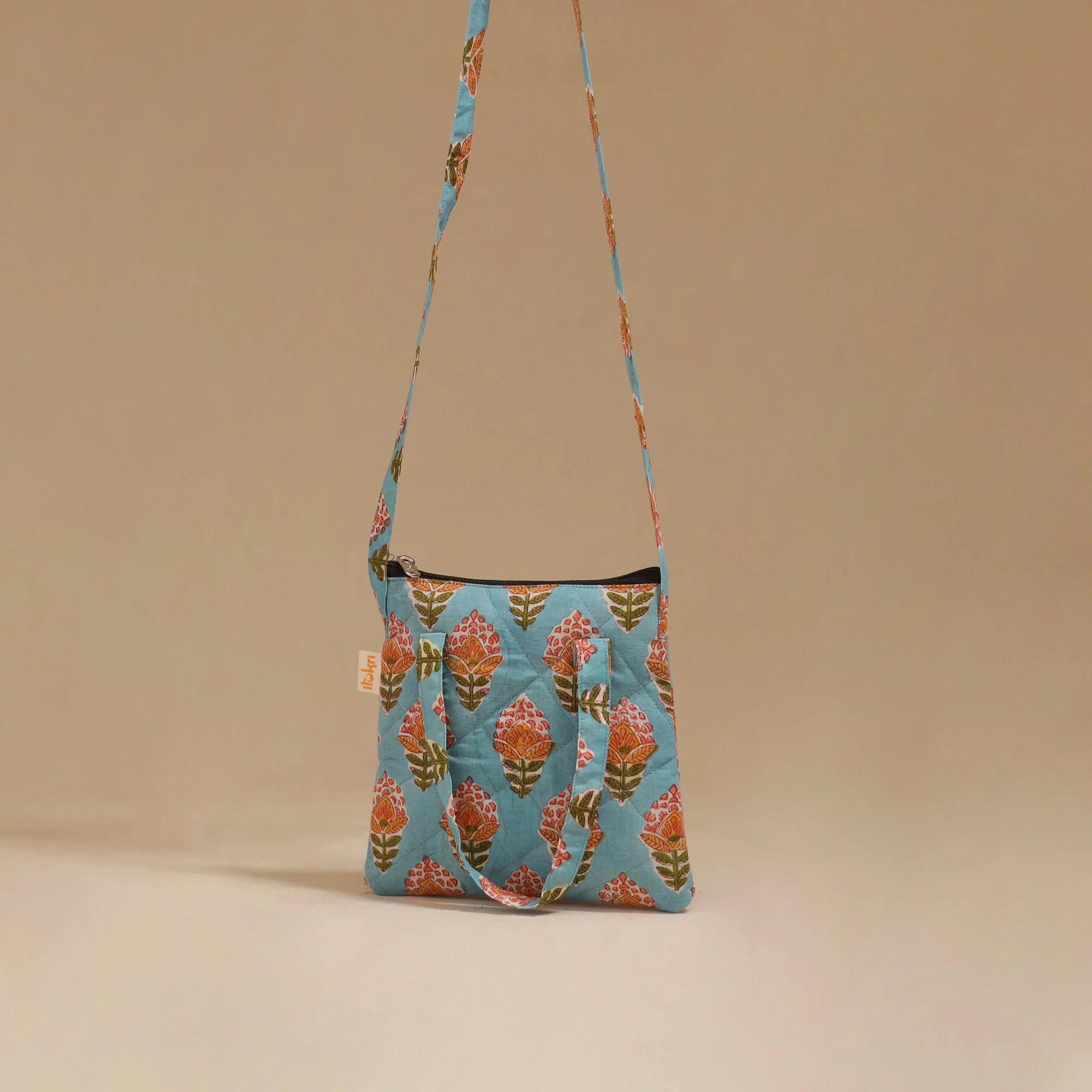 Blue - Handcrafted Quilted Sling Bag 11 - Image 3