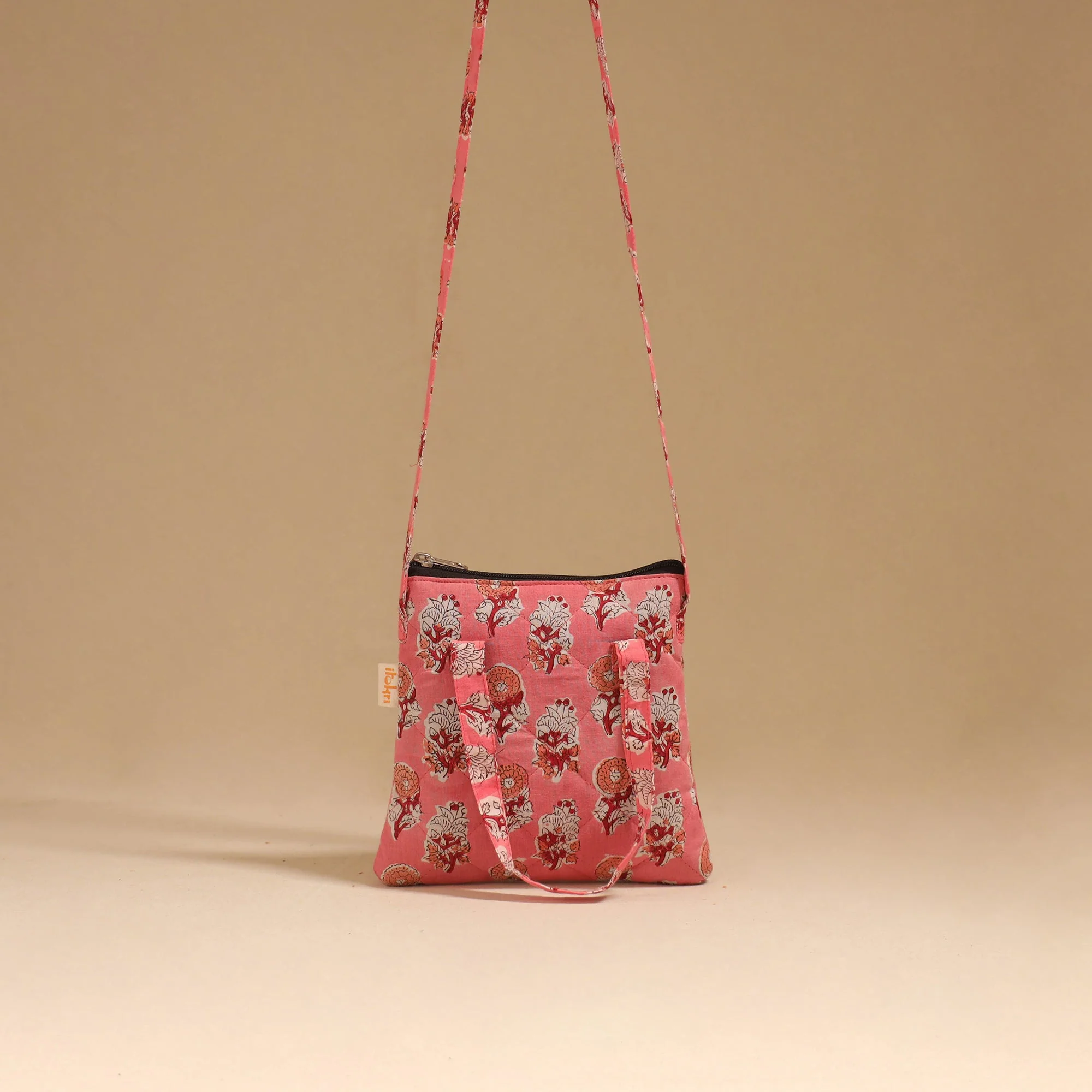 Pink - Handcrafted Quilted Sling Bag 12