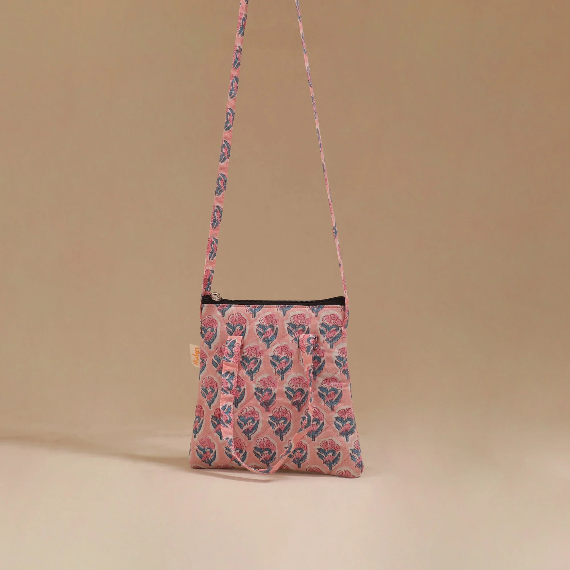 Pink - Handcrafted Quilted Sling Bag 12 - Image 3