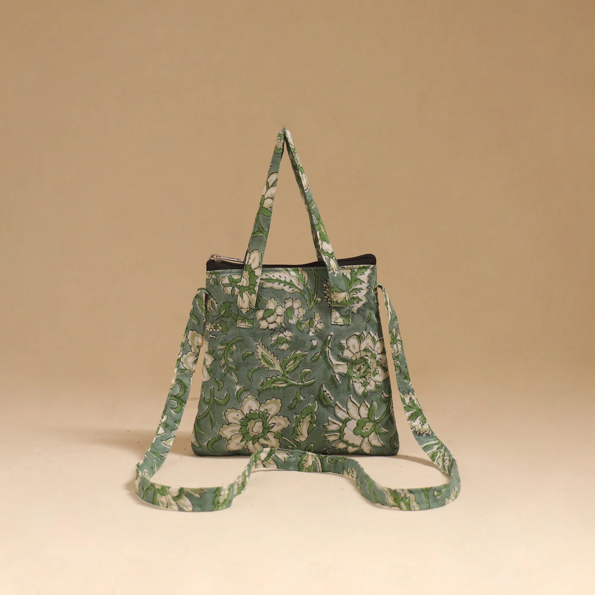 Green - Handcrafted Quilted Sling Bag 13 - Image 3