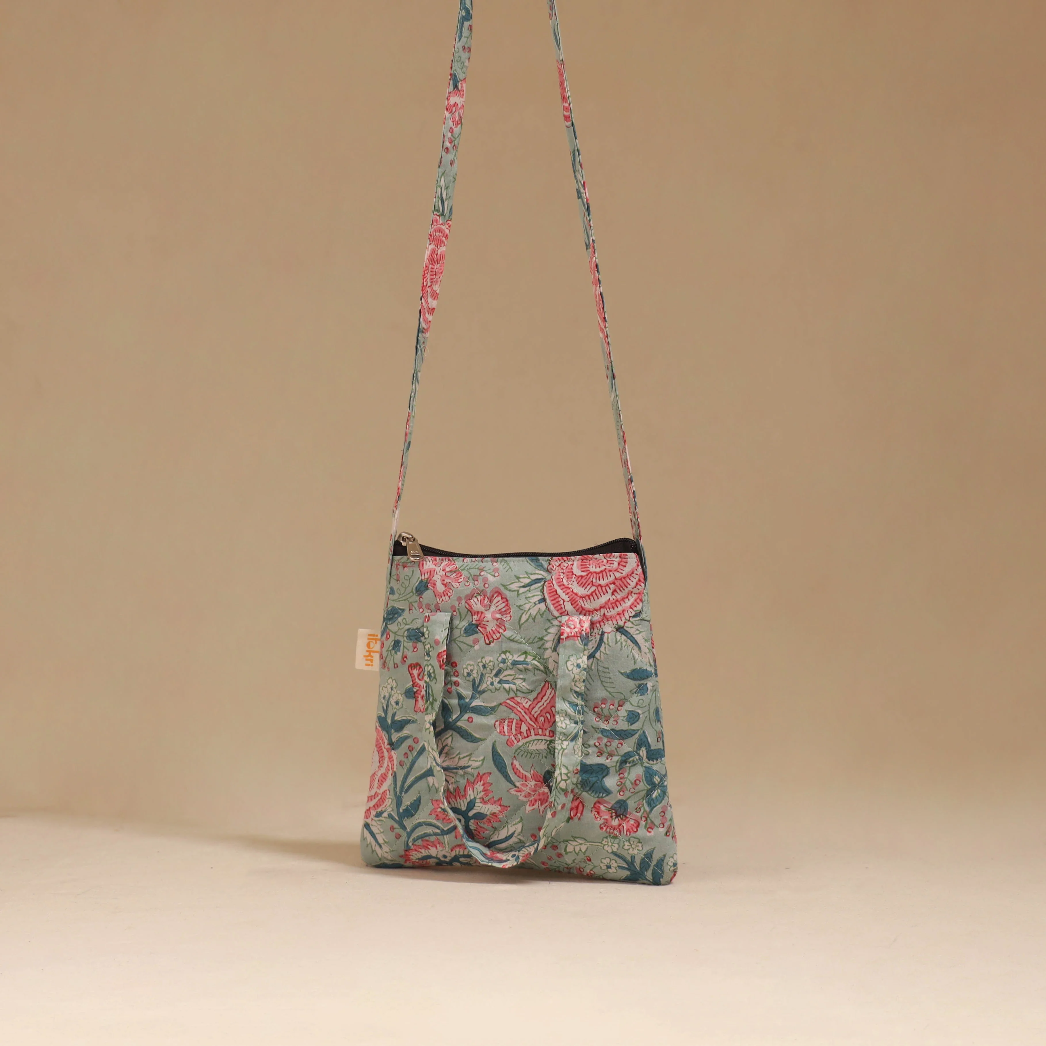 Green - Handcrafted Quilted Sling Bag 13 - Image 3