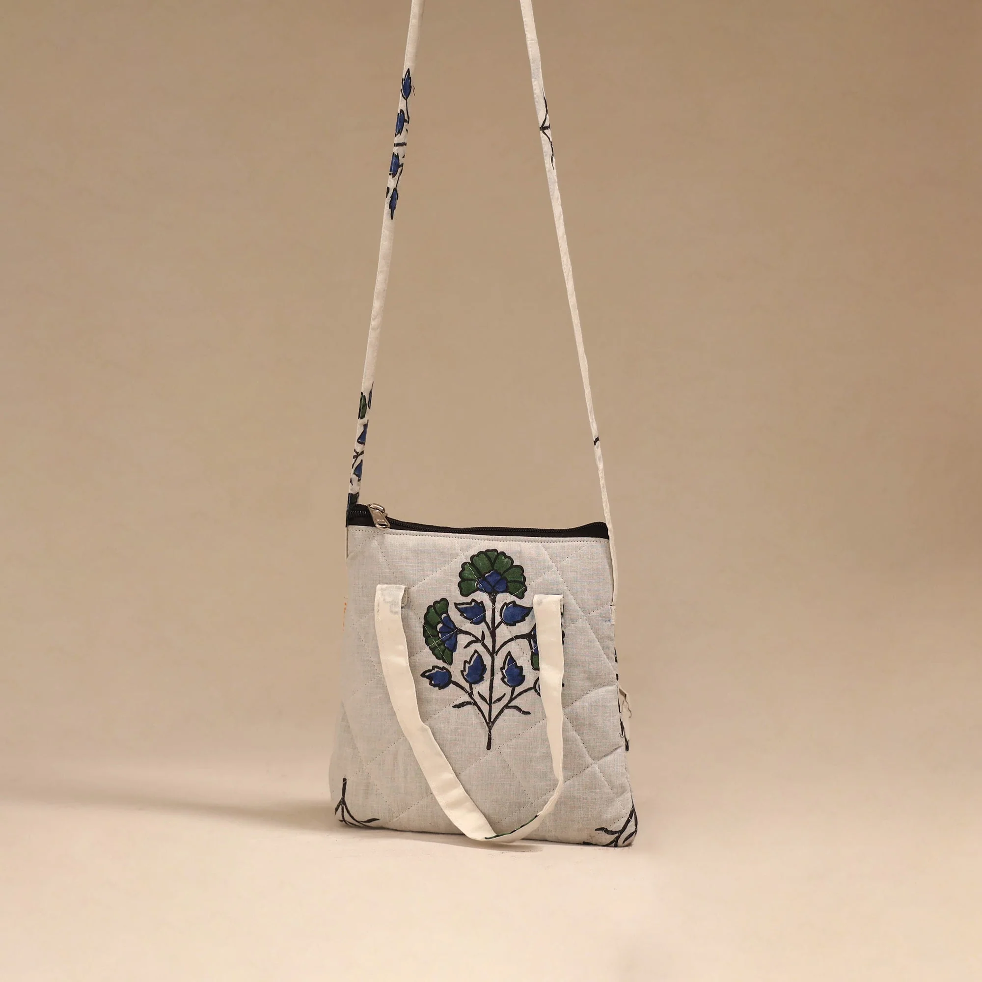 Beige - Handcrafted Quilted Sling Bag 13 - Image 2