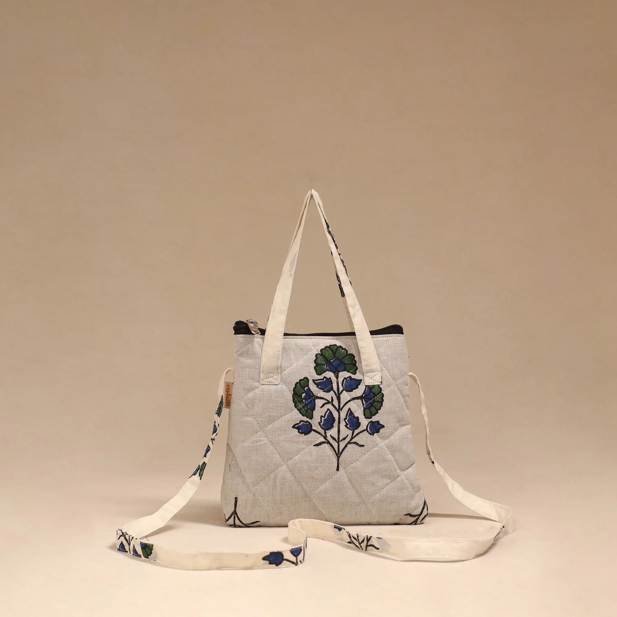 Beige - Handcrafted Quilted Sling Bag 13 - Image 3