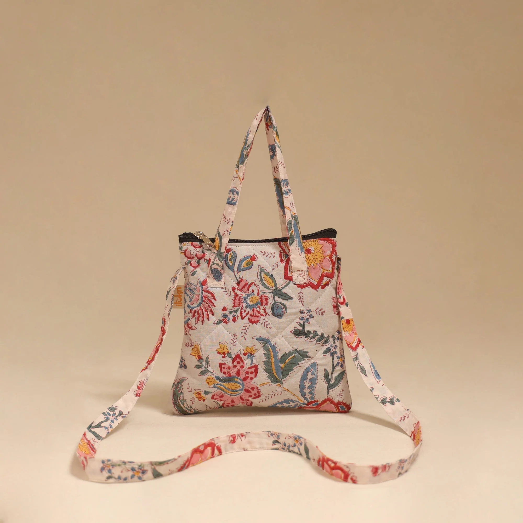 Beige - Handcrafted Quilted Sling Bag 13