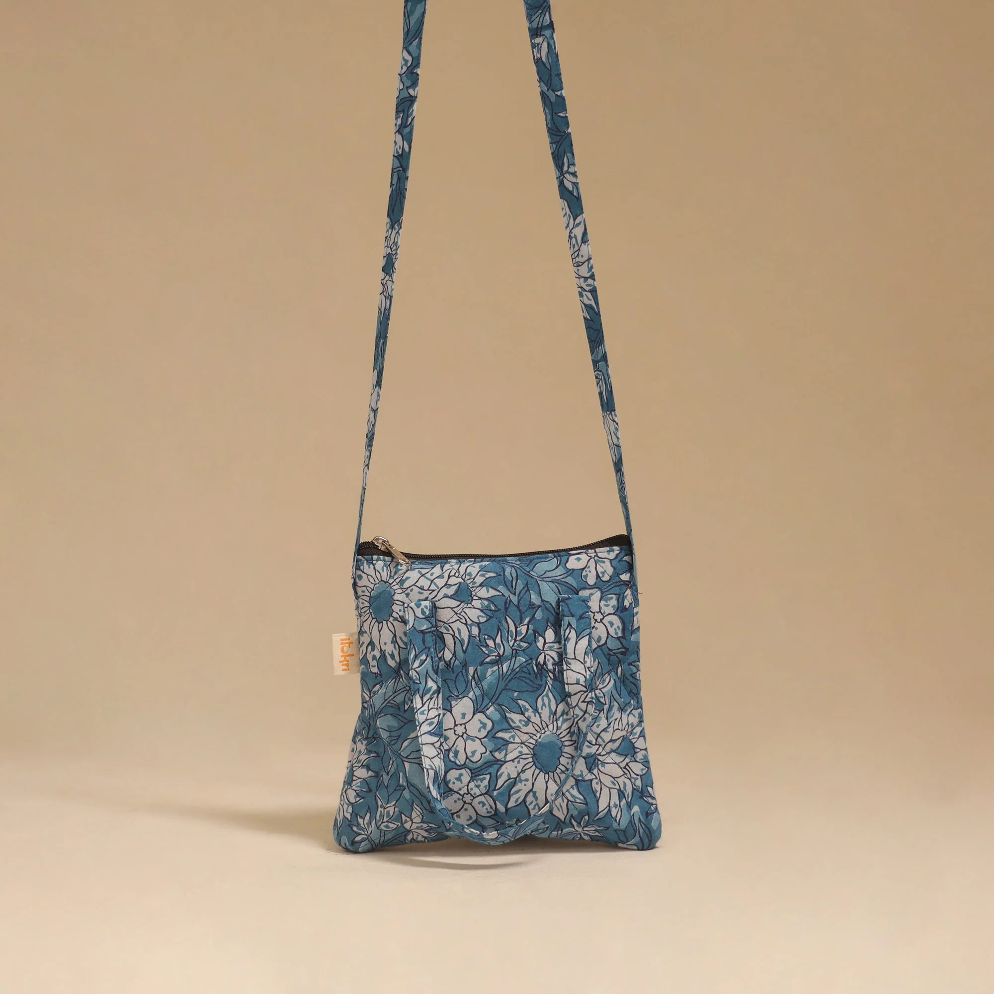 Blue - Handcrafted Quilted Sling Bag 14 - Image 2