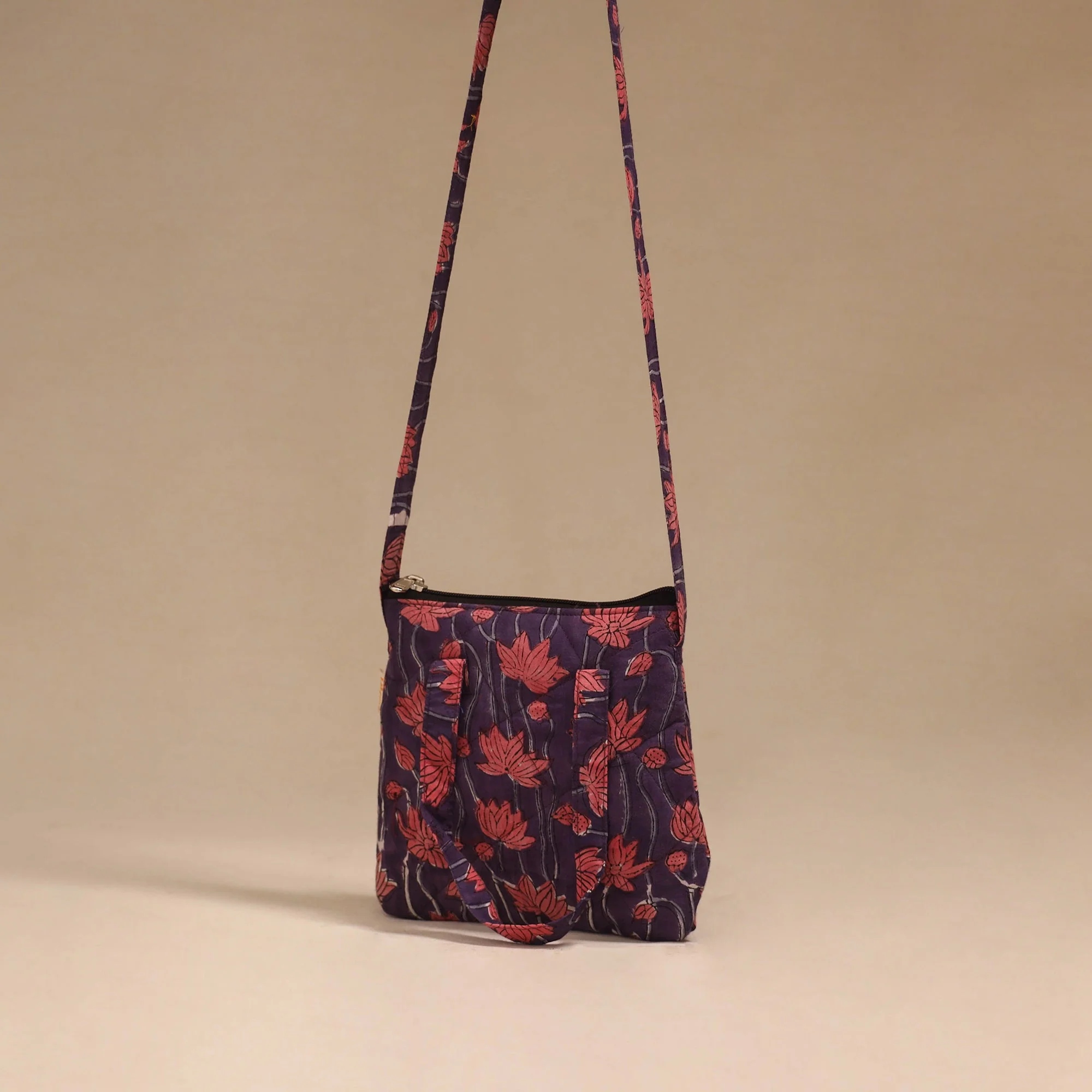 Purple - Handcrafted Quilted Sling Bag 16 - Image 2
