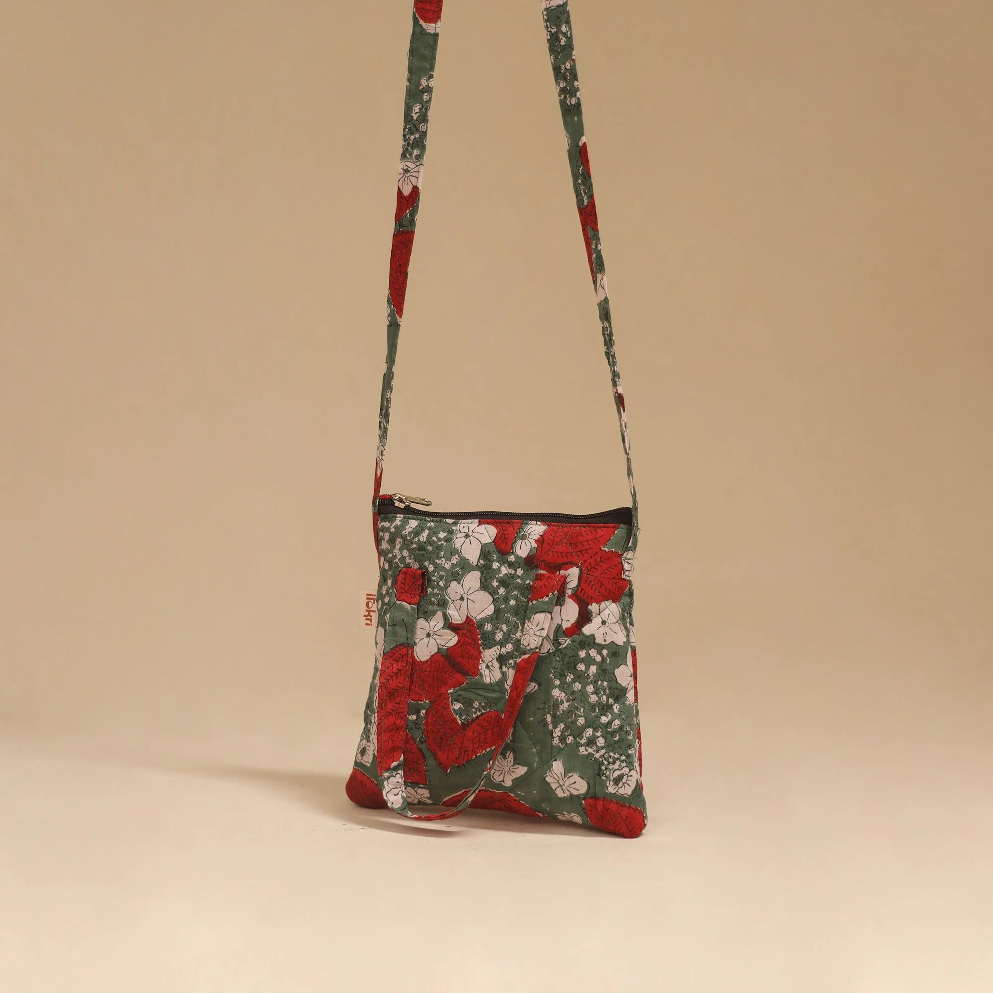 Green - Handcrafted Quilted Sling Bag 16 - Image 3