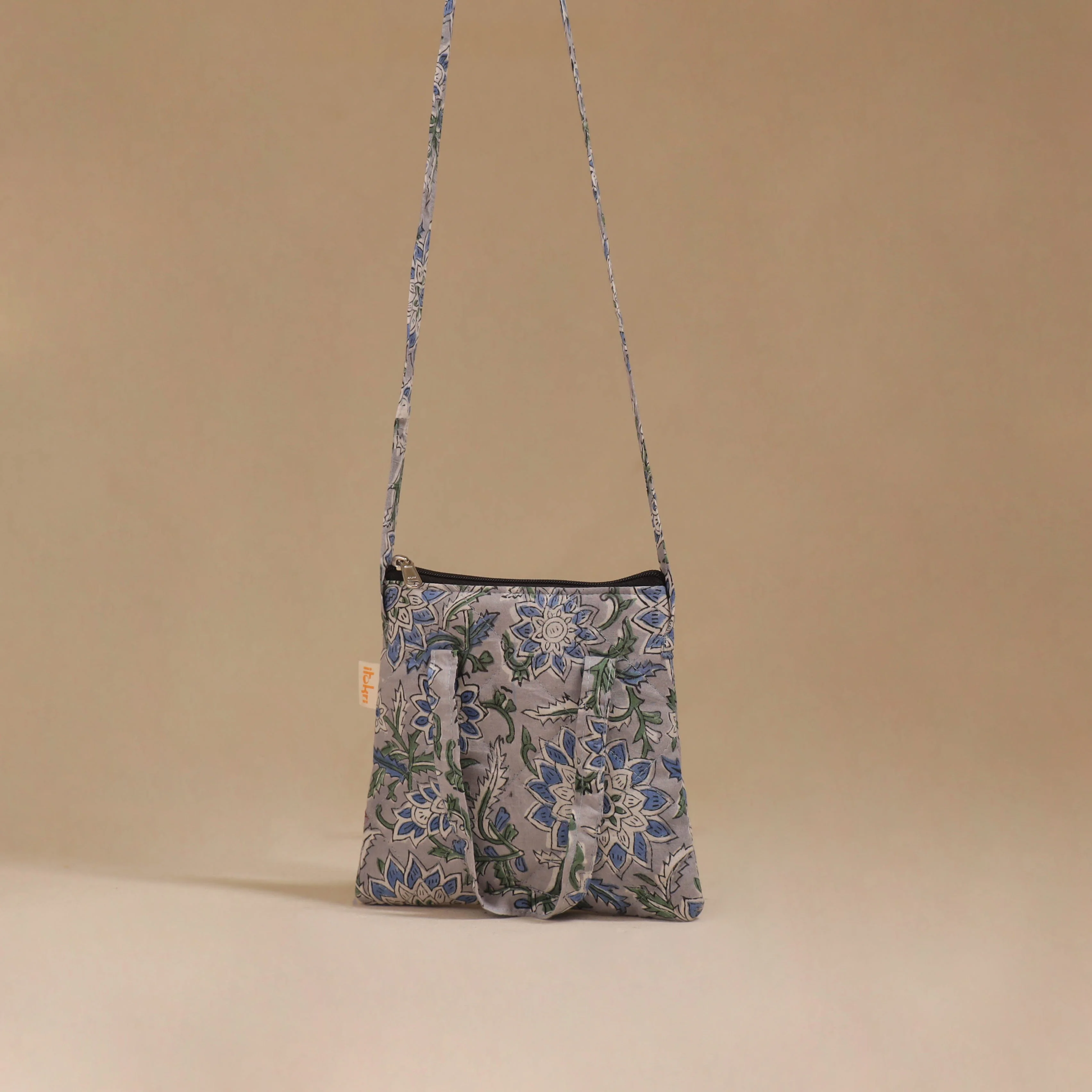 Grey - Handcrafted Quilted Sling Bag 17 - Image 3