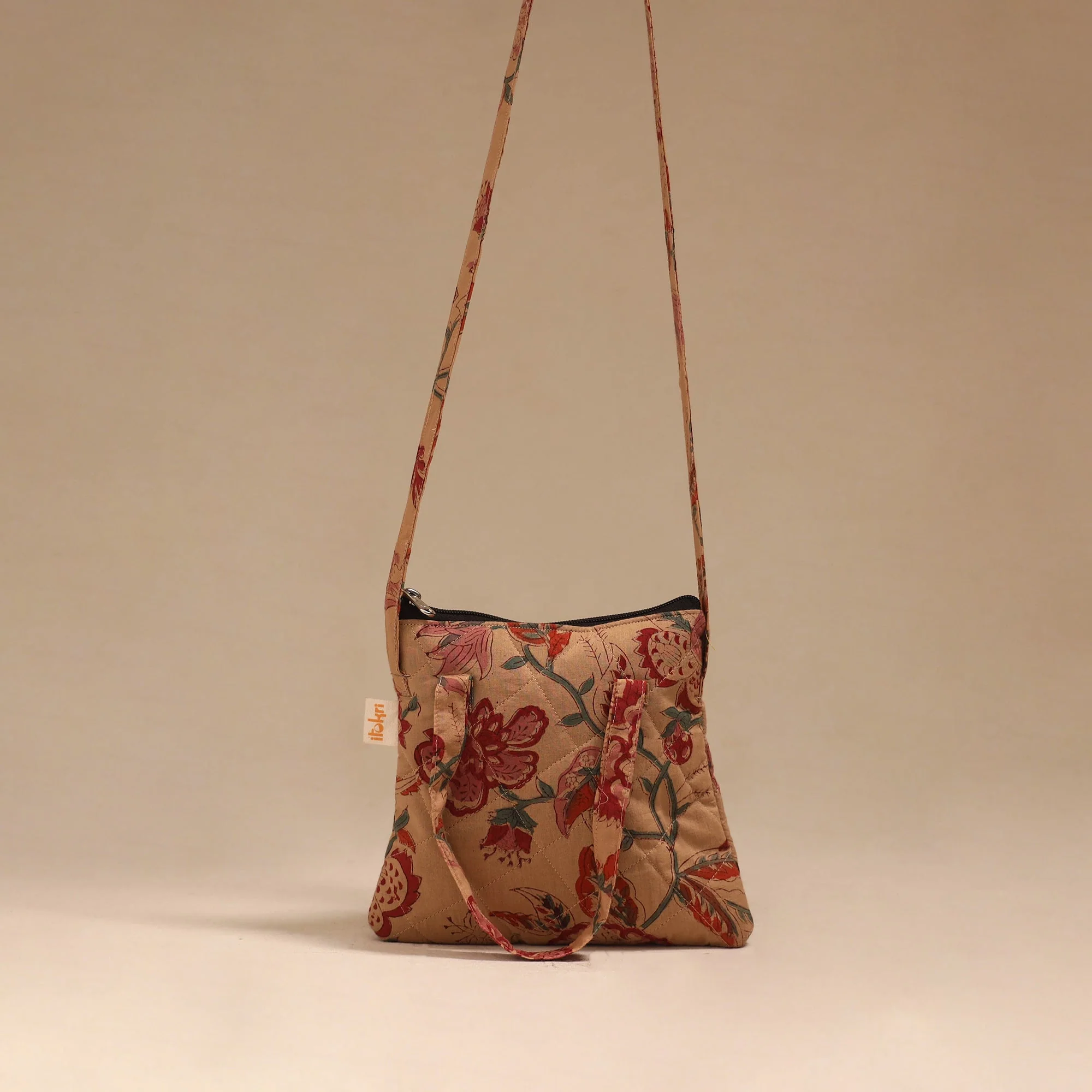 Brown - Handcrafted Quilted Sling Bag 17