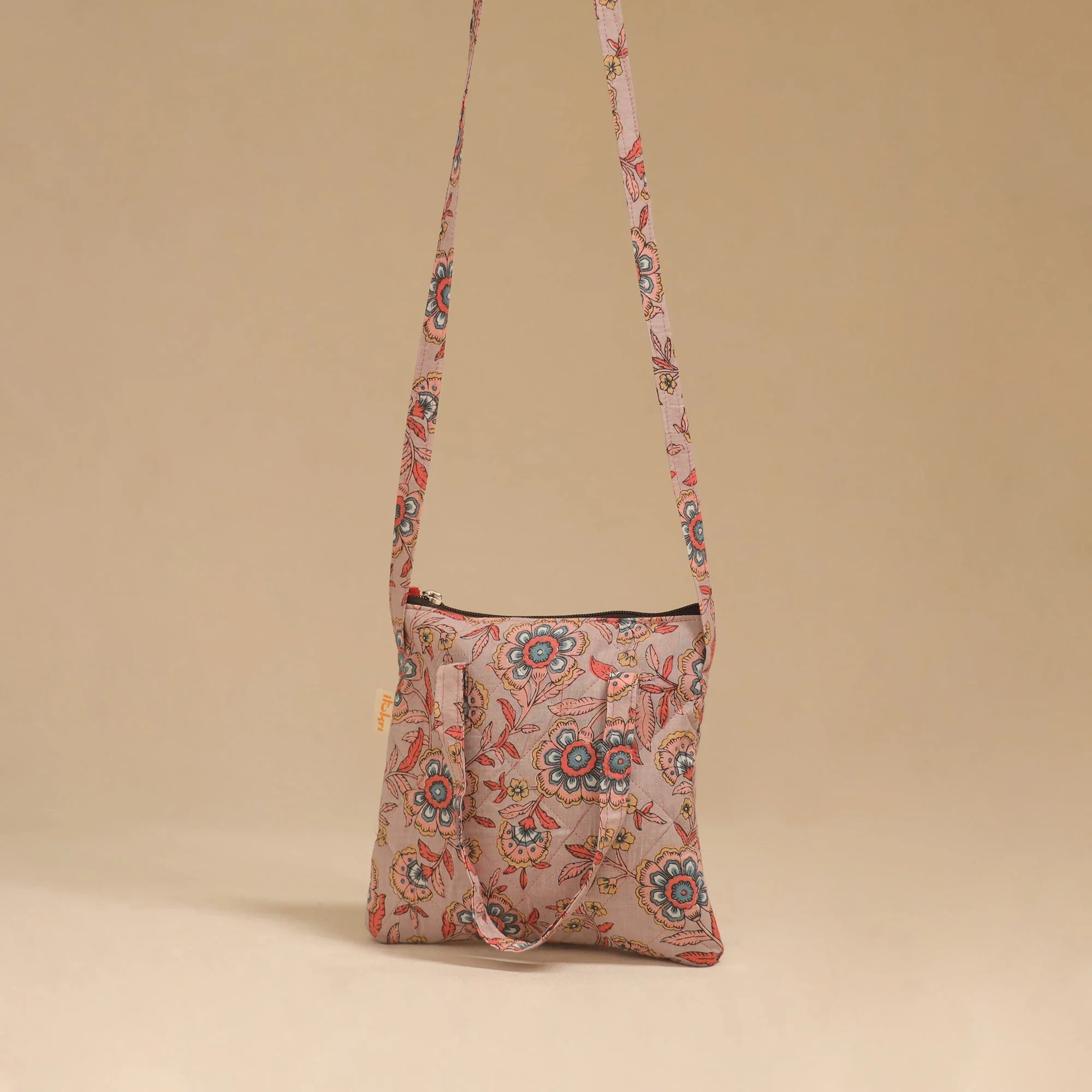 Pink - Handcrafted Quilted Sling Bag 17 - Image 3