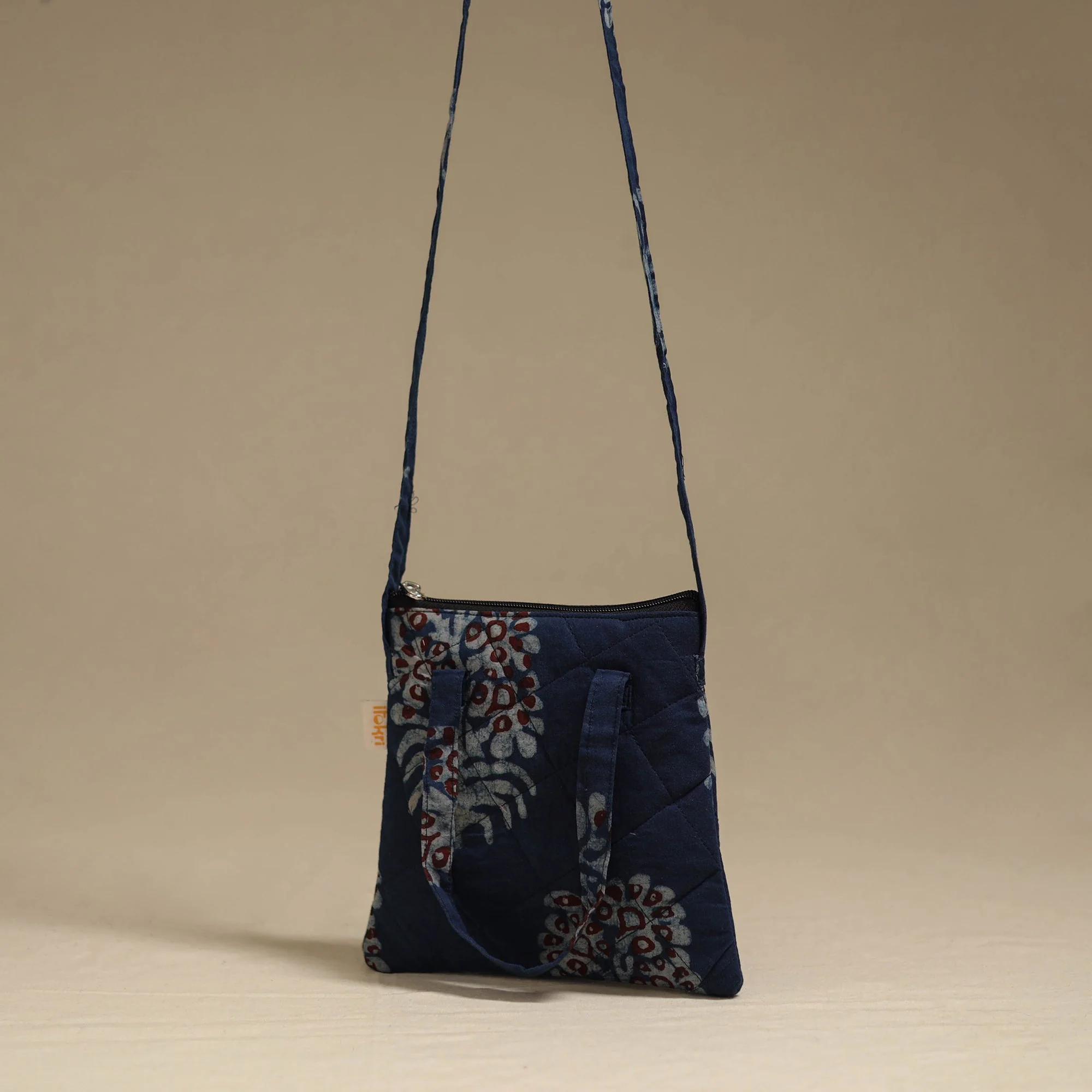 Blue - Handcrafted Quilted Sling Bag 17 - Image 3