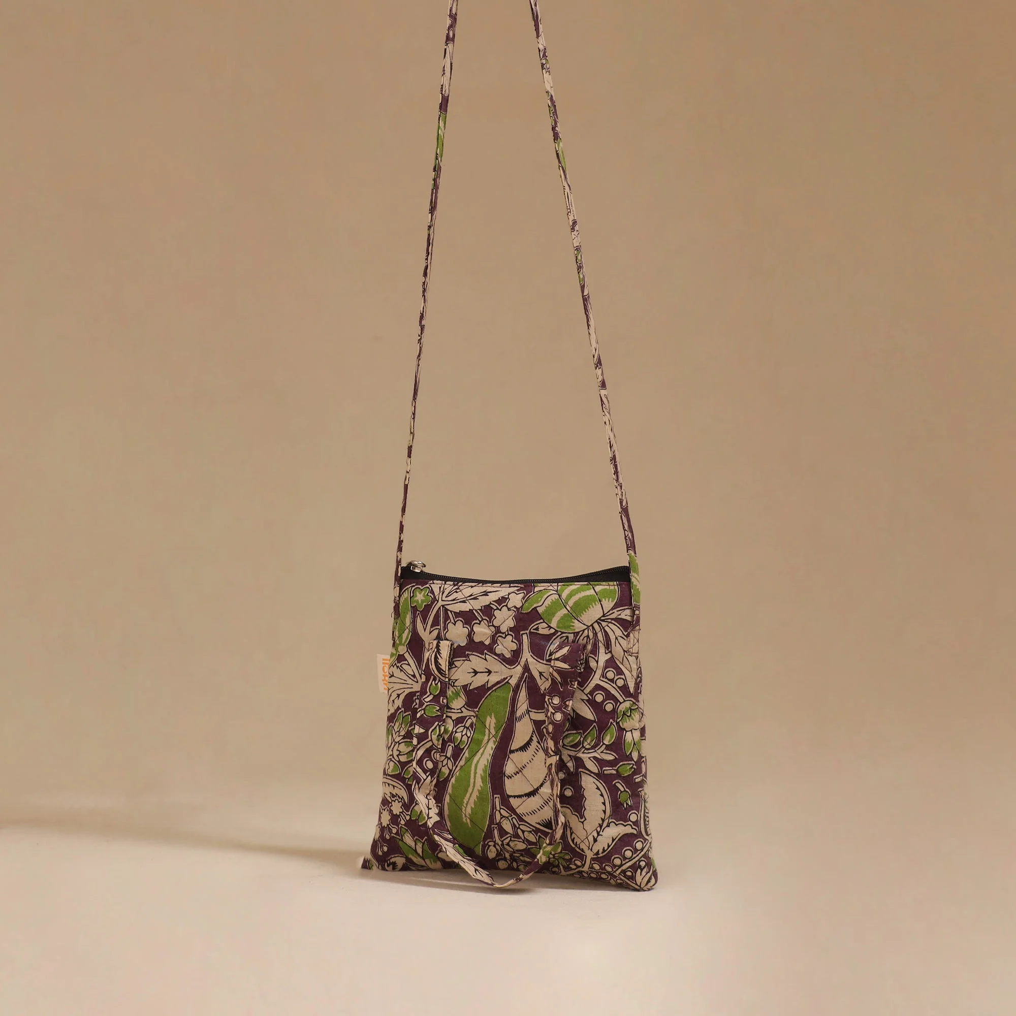 Purple - Handcrafted Quilted Sling Bag 18 - Image 3