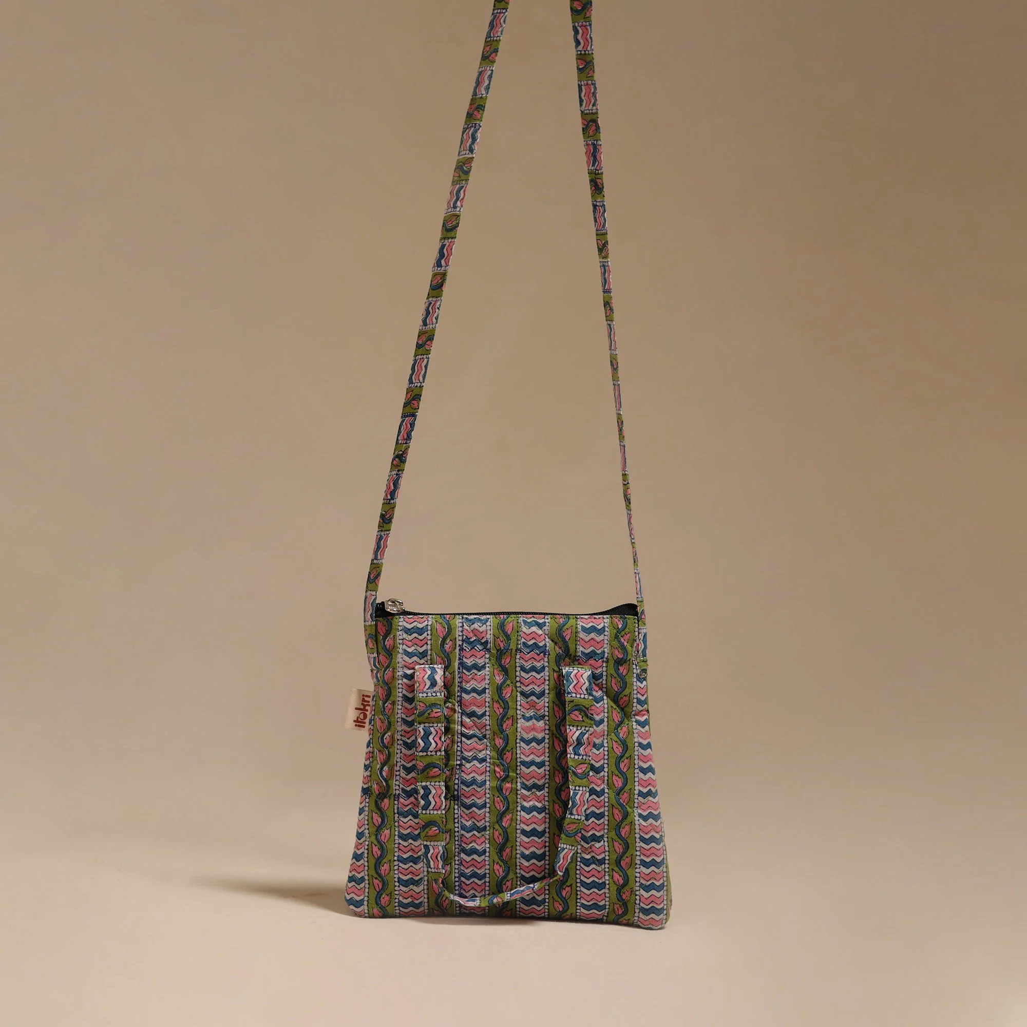 Green - Handcrafted Quilted Sling Bag 18 - Image 2