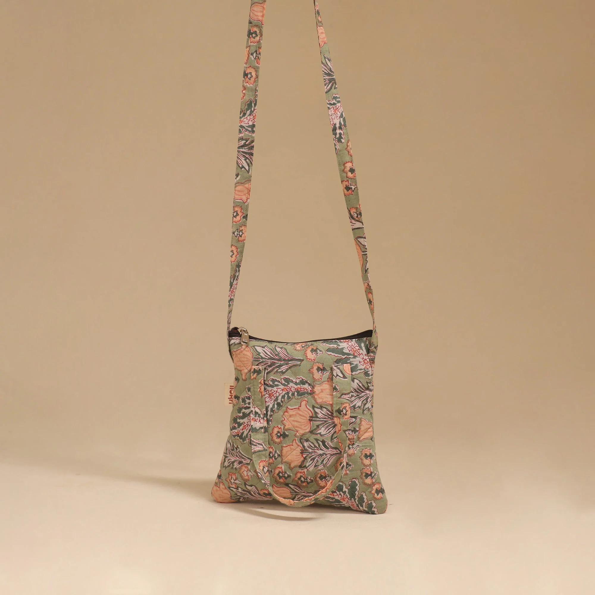 Green - Handcrafted Quilted Sling Bag 23 - Image 3