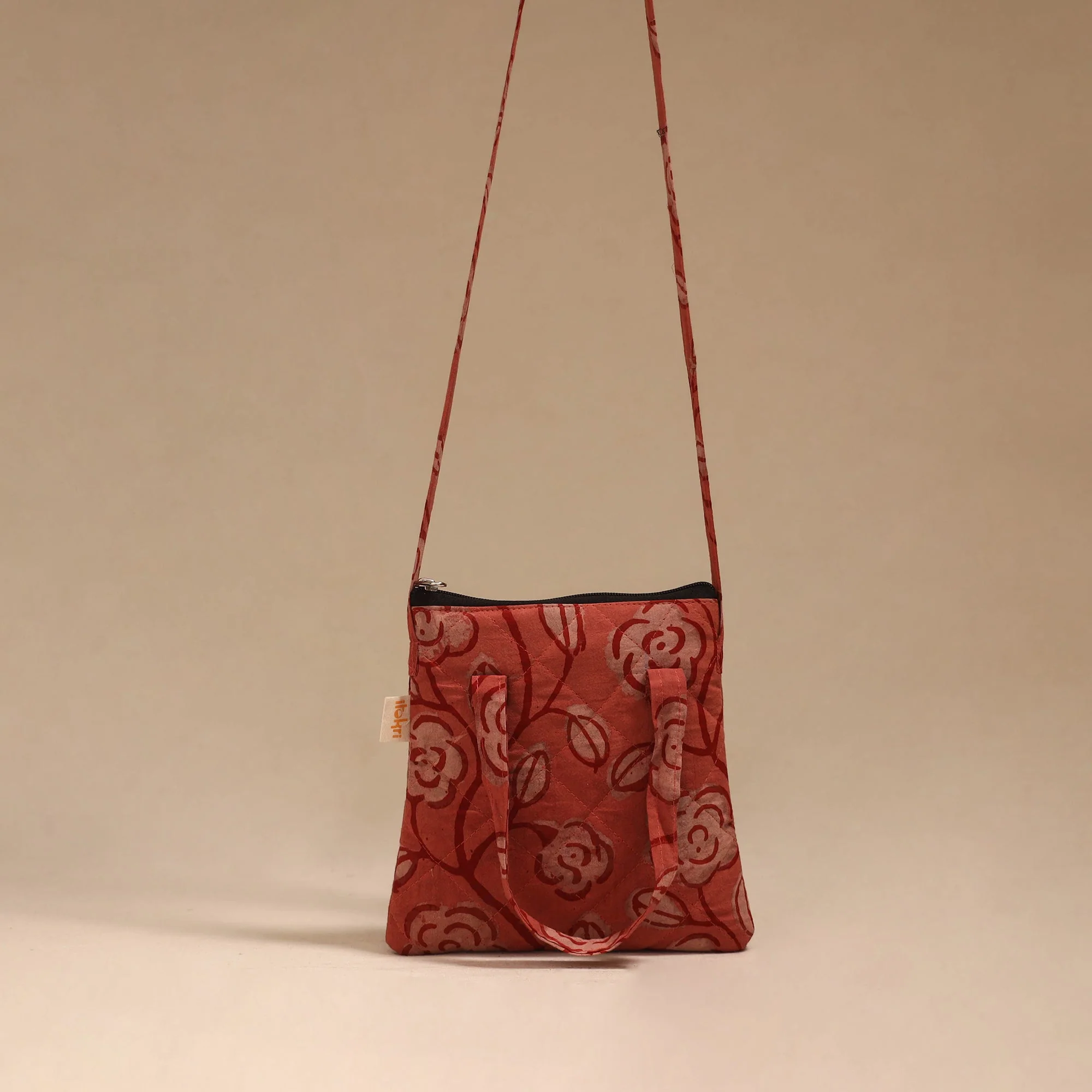 Red - Handcrafted Quilted Sling Bag 25
