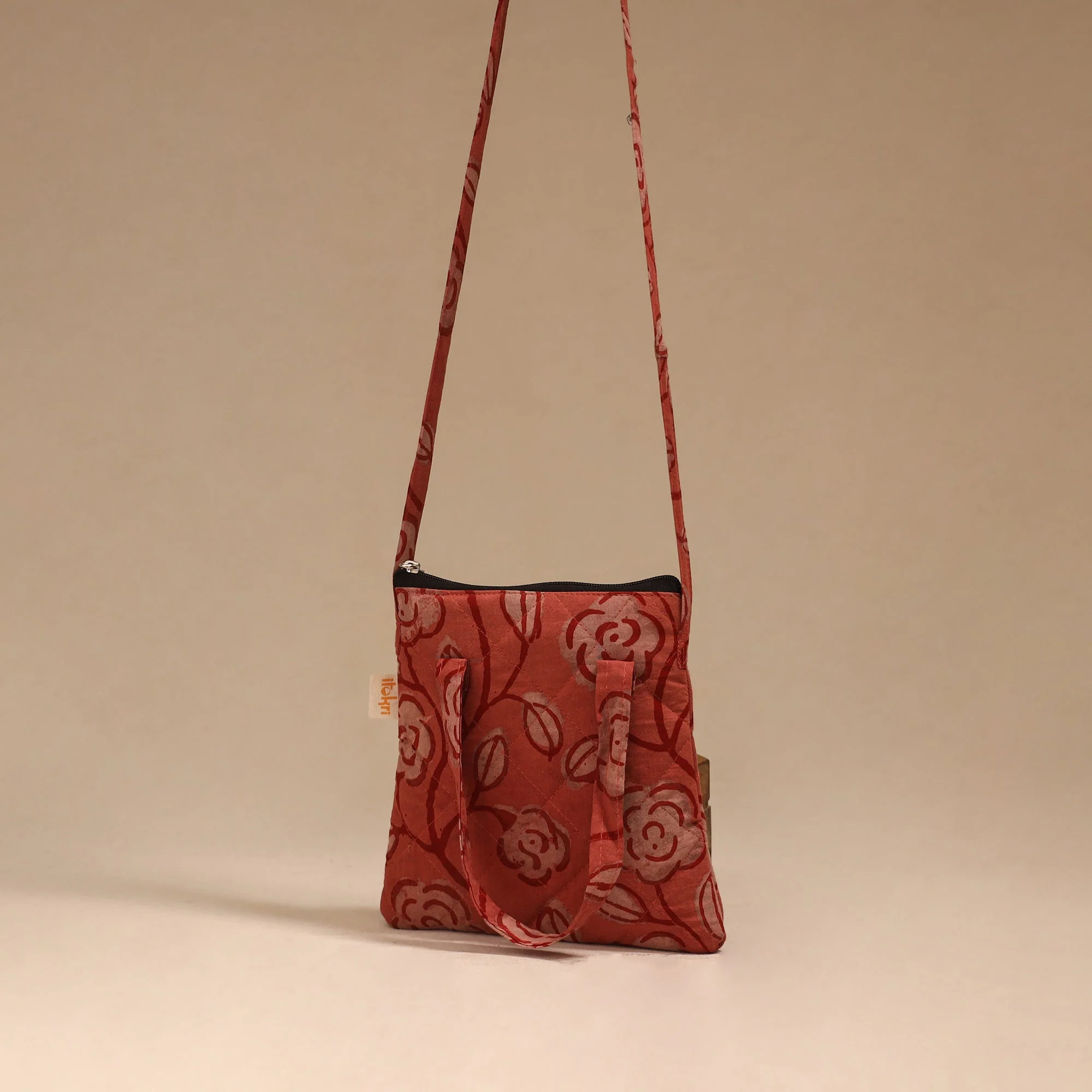 Red - Handcrafted Quilted Sling Bag 25 - Image 2