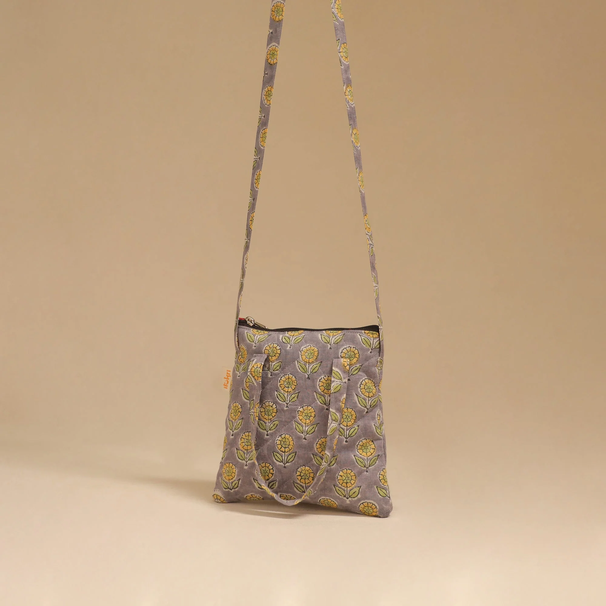 Brown - Handcrafted Quilted Sling Bag 25 - Image 3