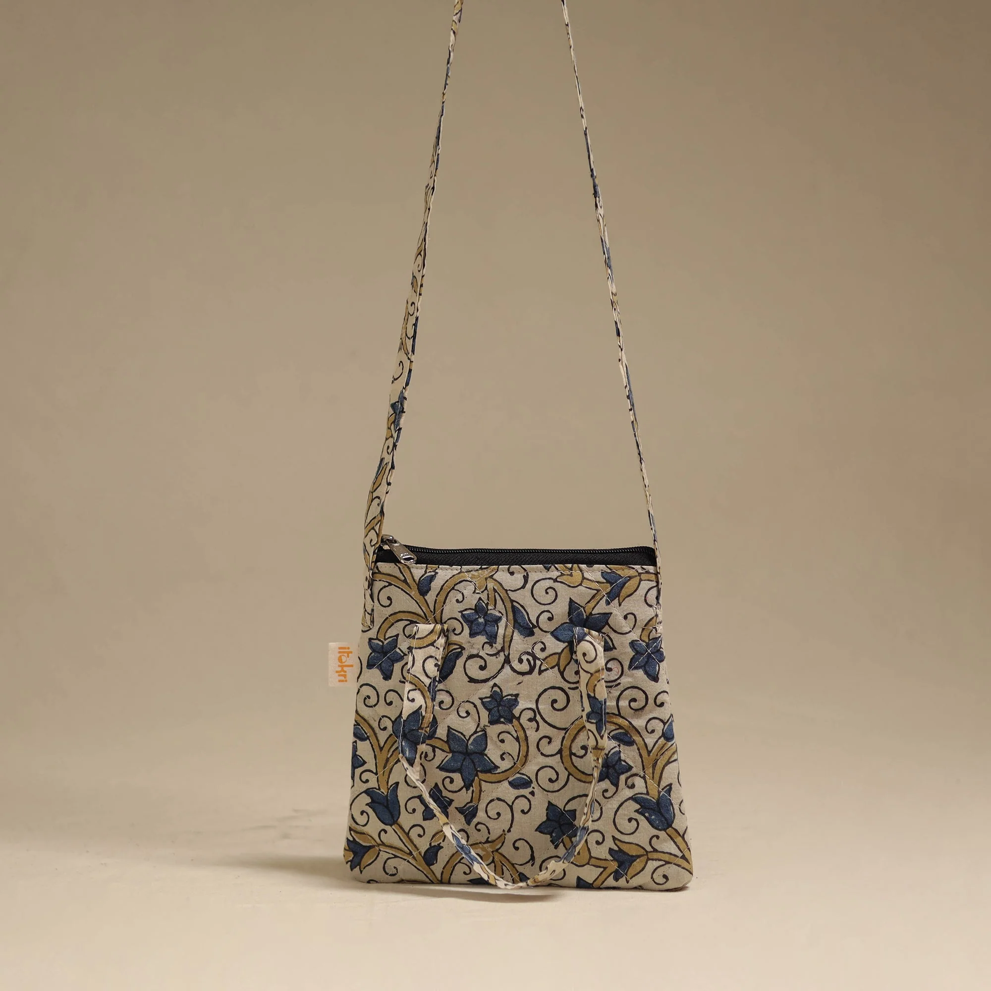 Beige - Handcrafted Quilted Sling Bag 26 - Image 3