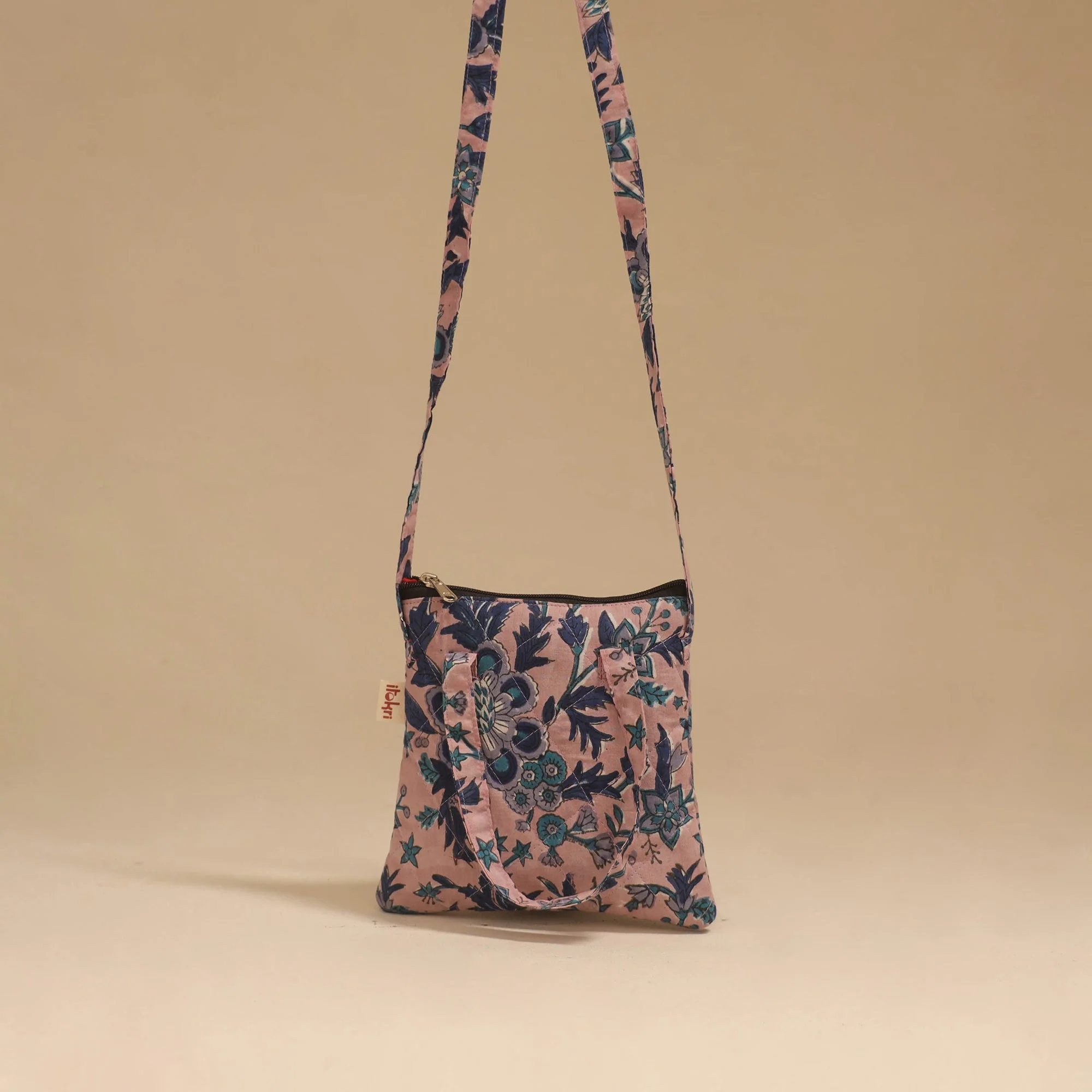 Pink - Handcrafted Quilted Sling Bag 30 - Image 3