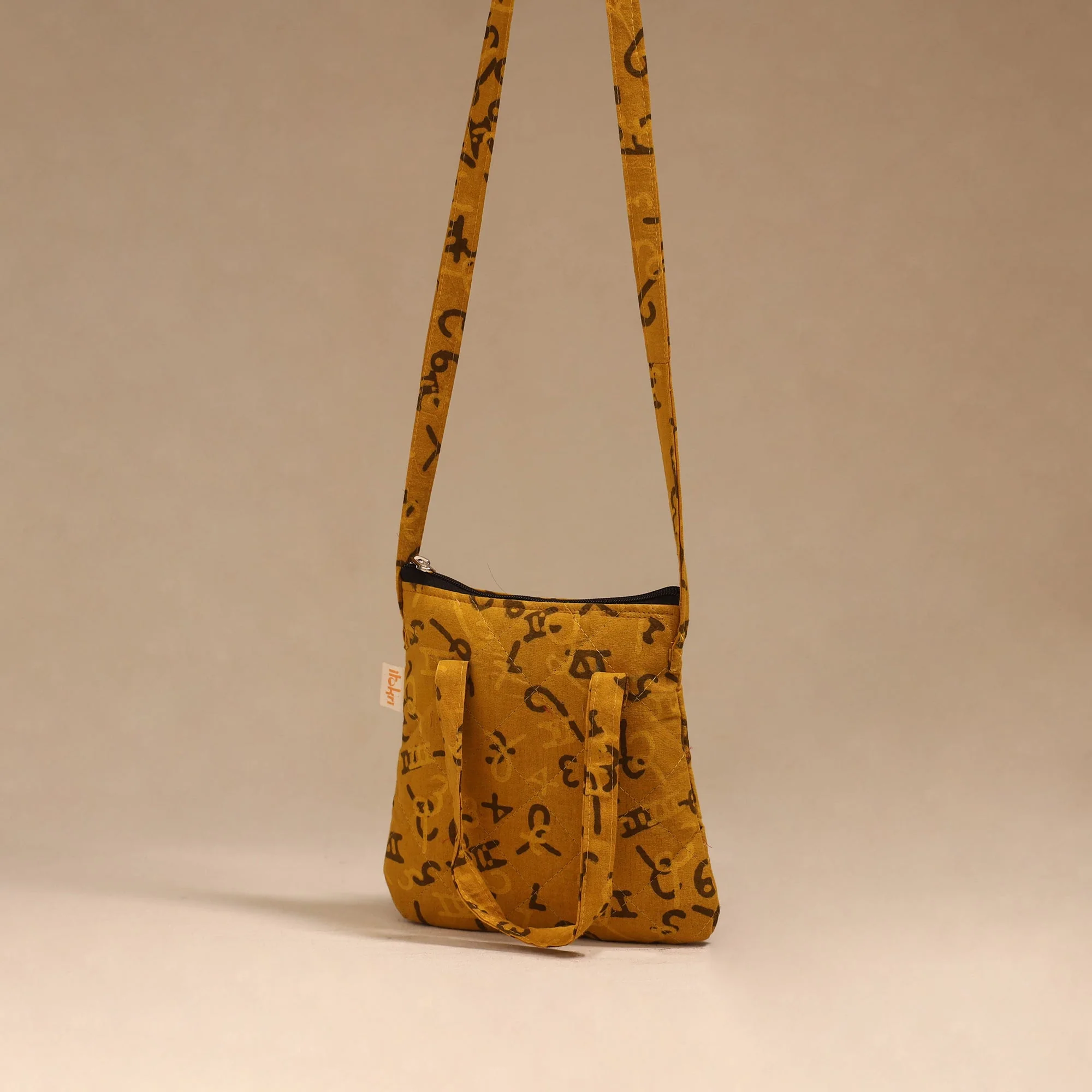 Yellow - Handcrafted Quilted Sling Bag 32 - Image 2