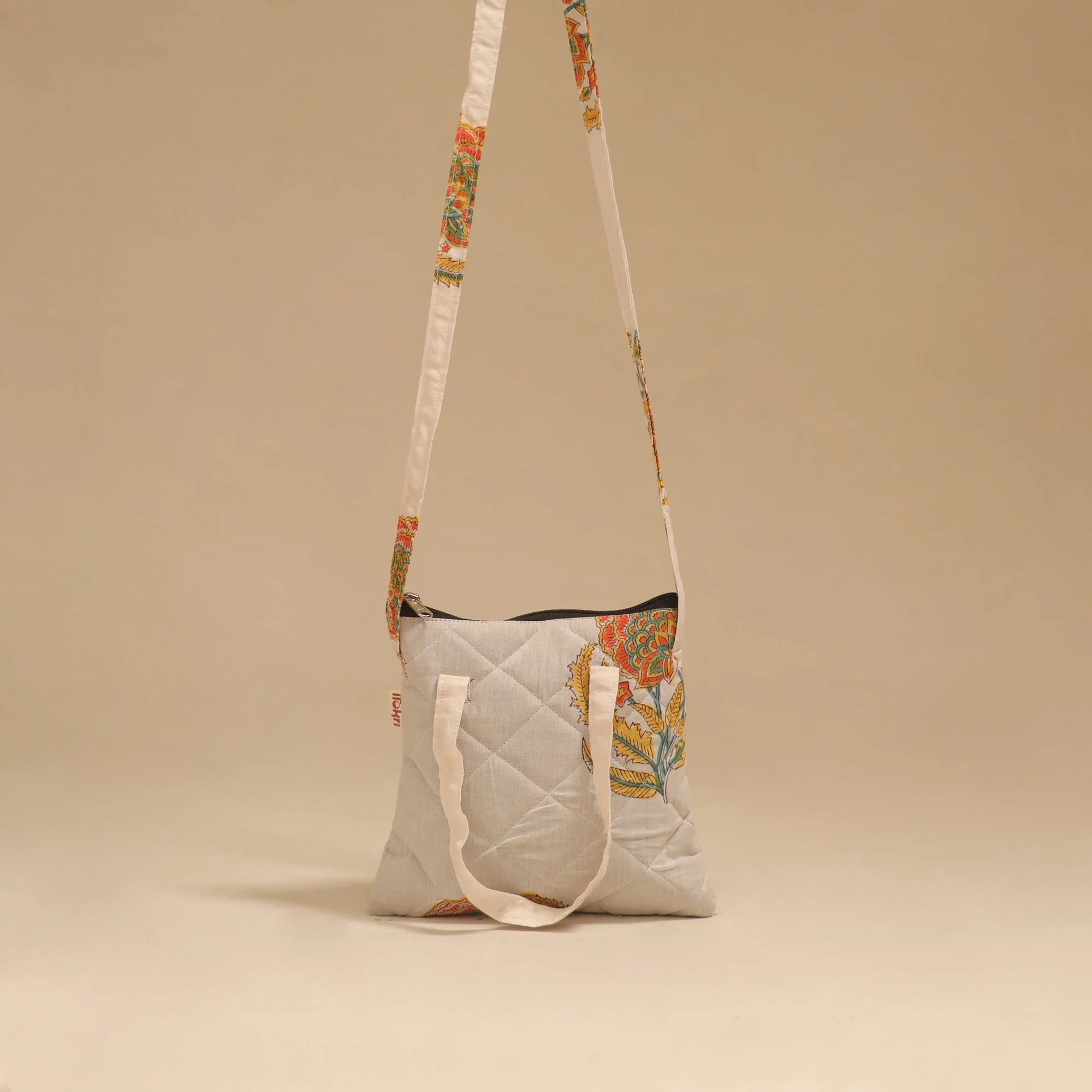 Beige - Handcrafted Quilted Sling Bag 33 - Image 2