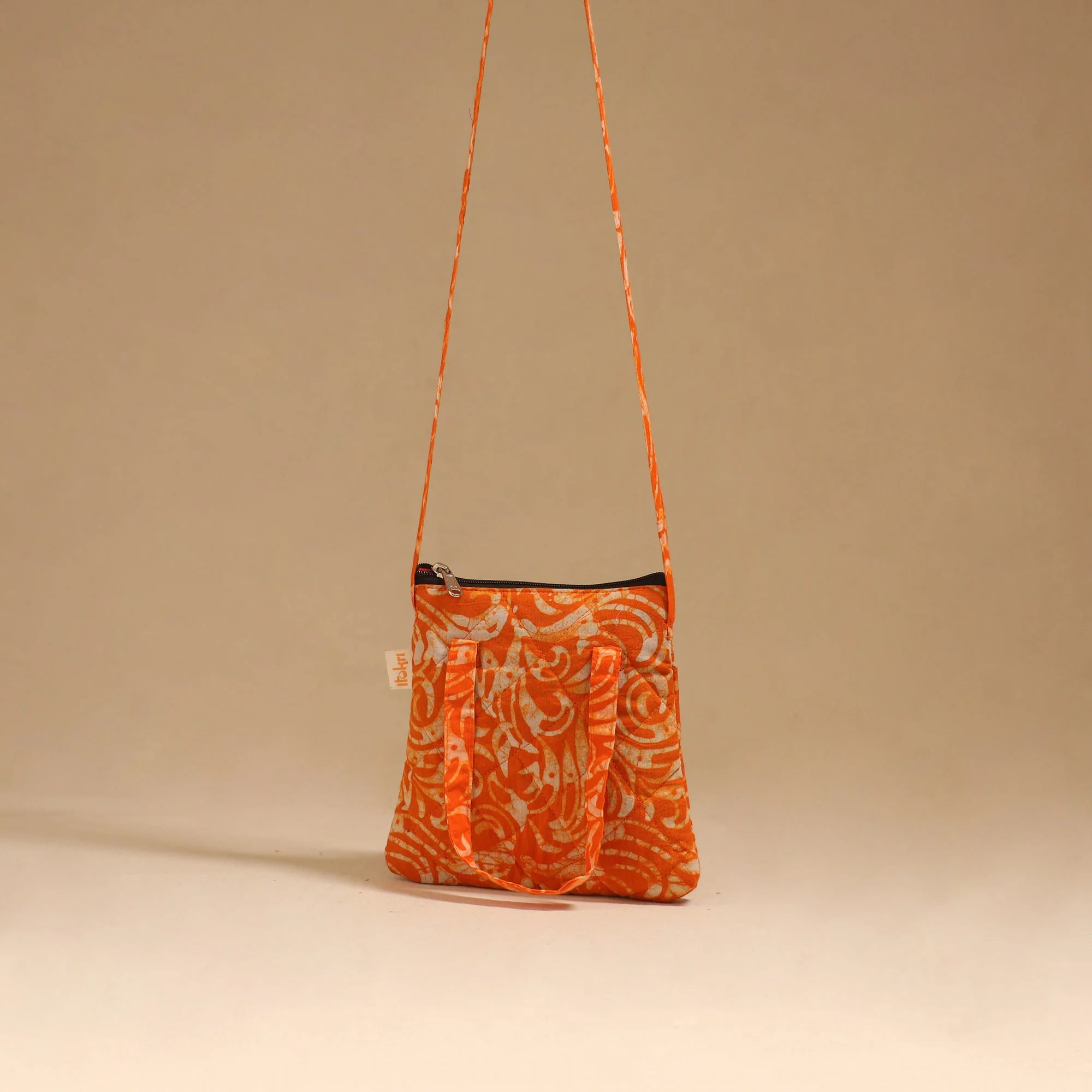 Orange - Handcrafted Quilted Sling Bag 37 - Image 2