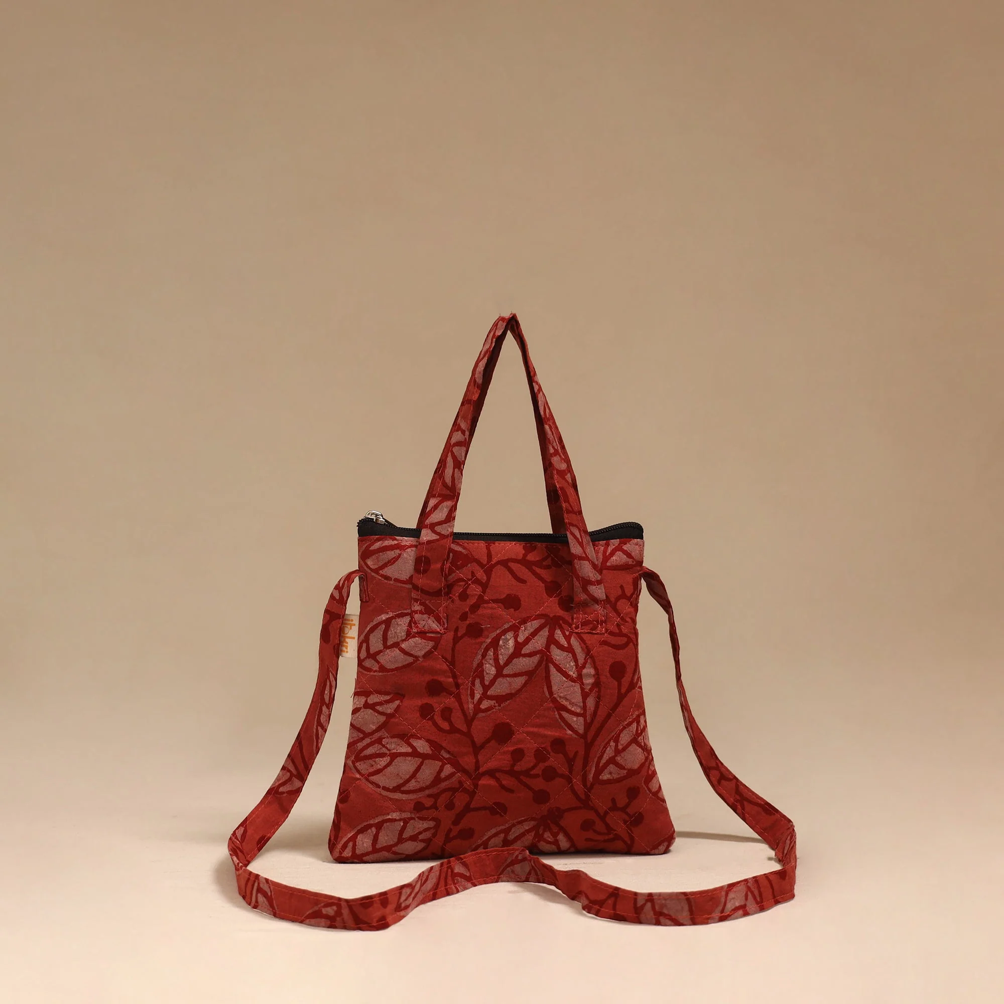 Red - Handcrafted Quilted Sling Bag 38 - Image 3