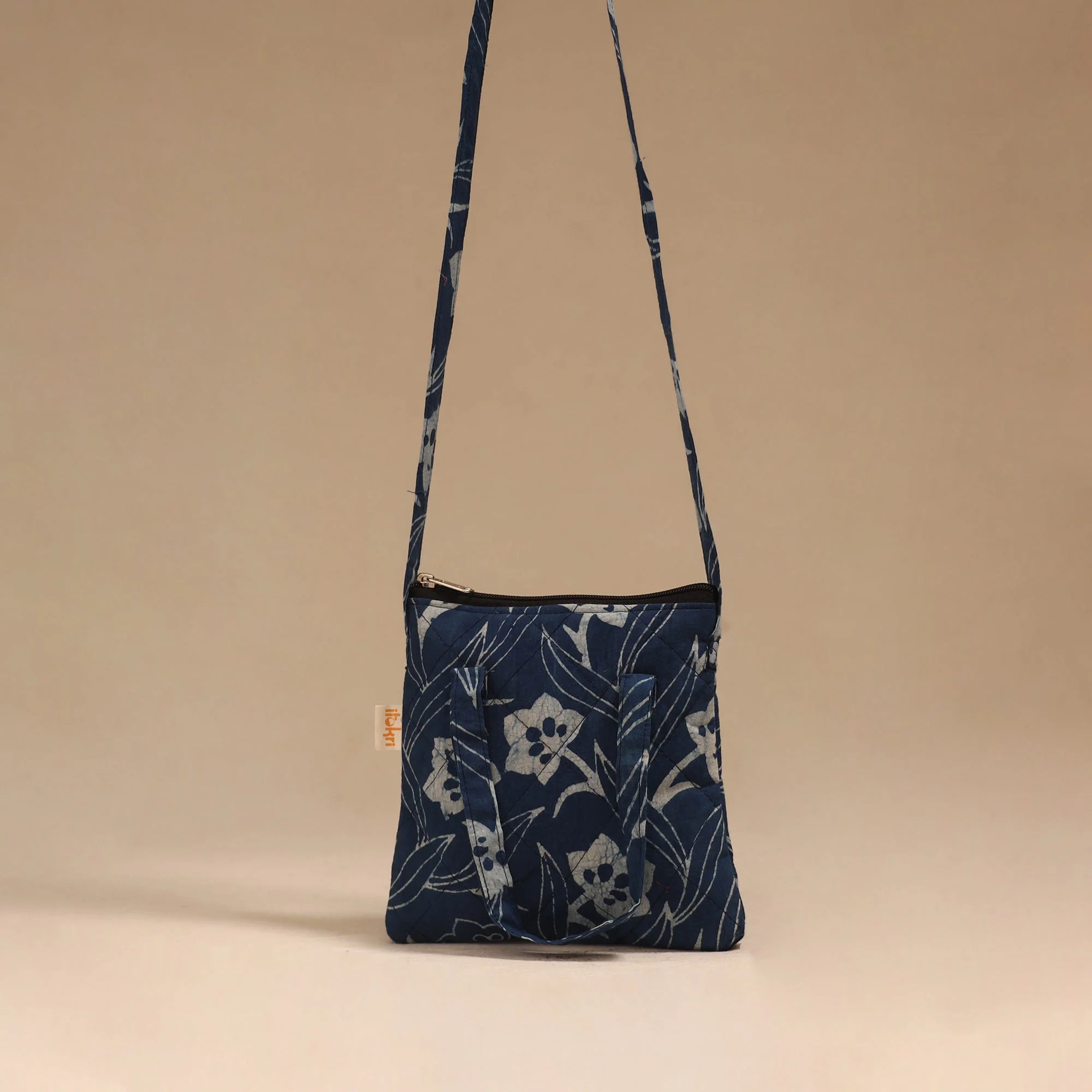 Blue - Handcrafted Quilted Sling Bag 39 - Image 2