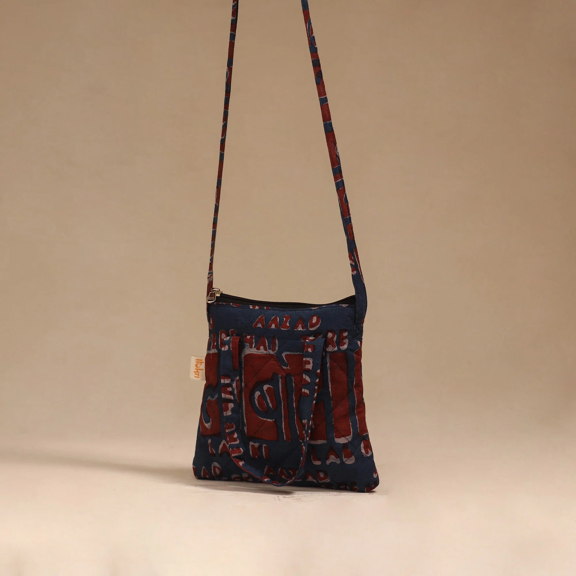 Blue - Handcrafted Quilted Sling Bag 47 - Image 2