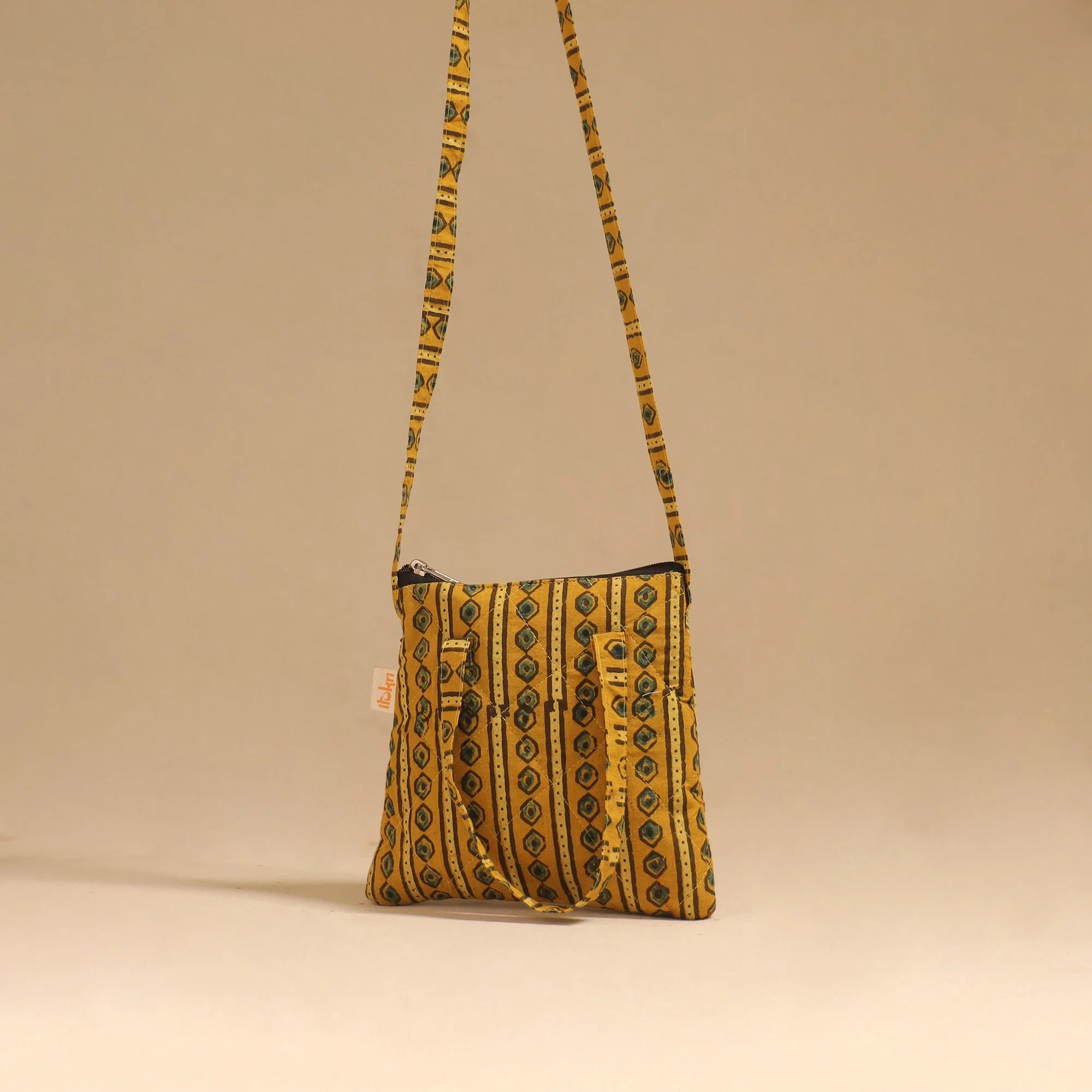 Yellow - Handcrafted Quilted Sling Bag 99 - Image 2